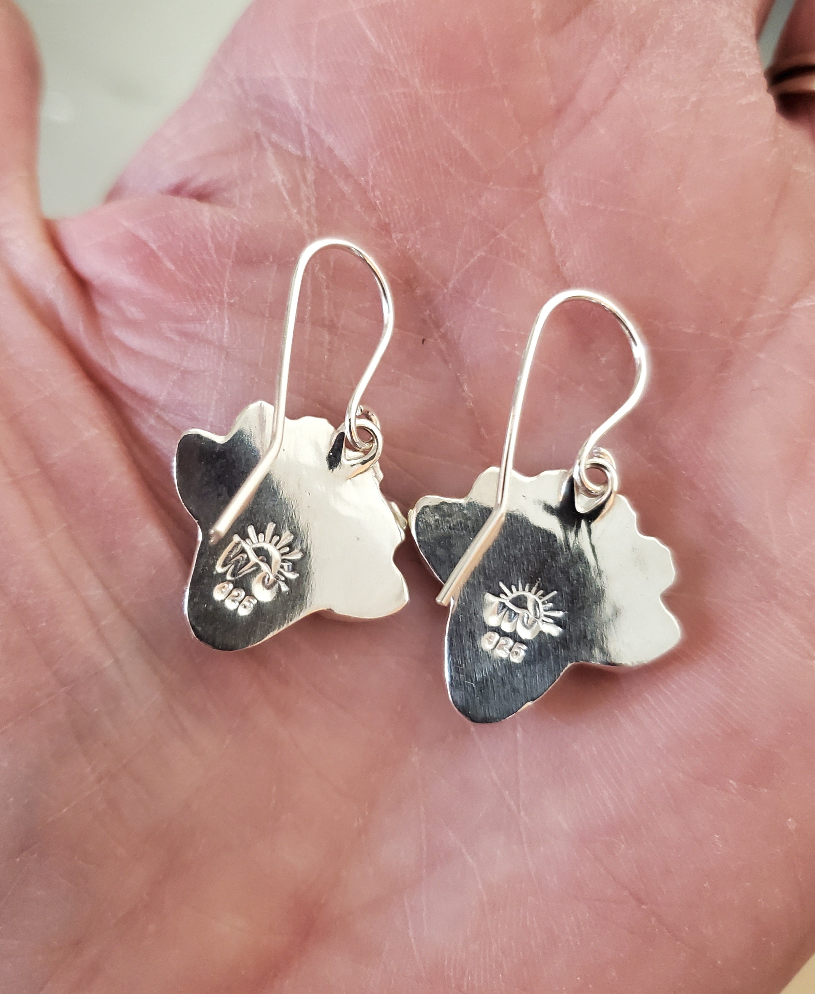 White Buffalo Cow Earrings in Solid Sterling Silver