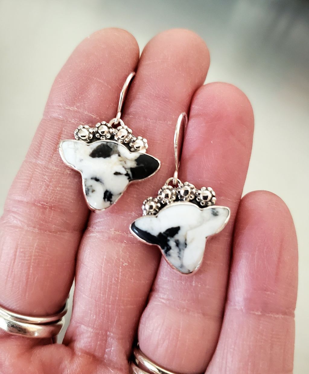 White Buffalo Cow Earrings in Solid Sterling Silver