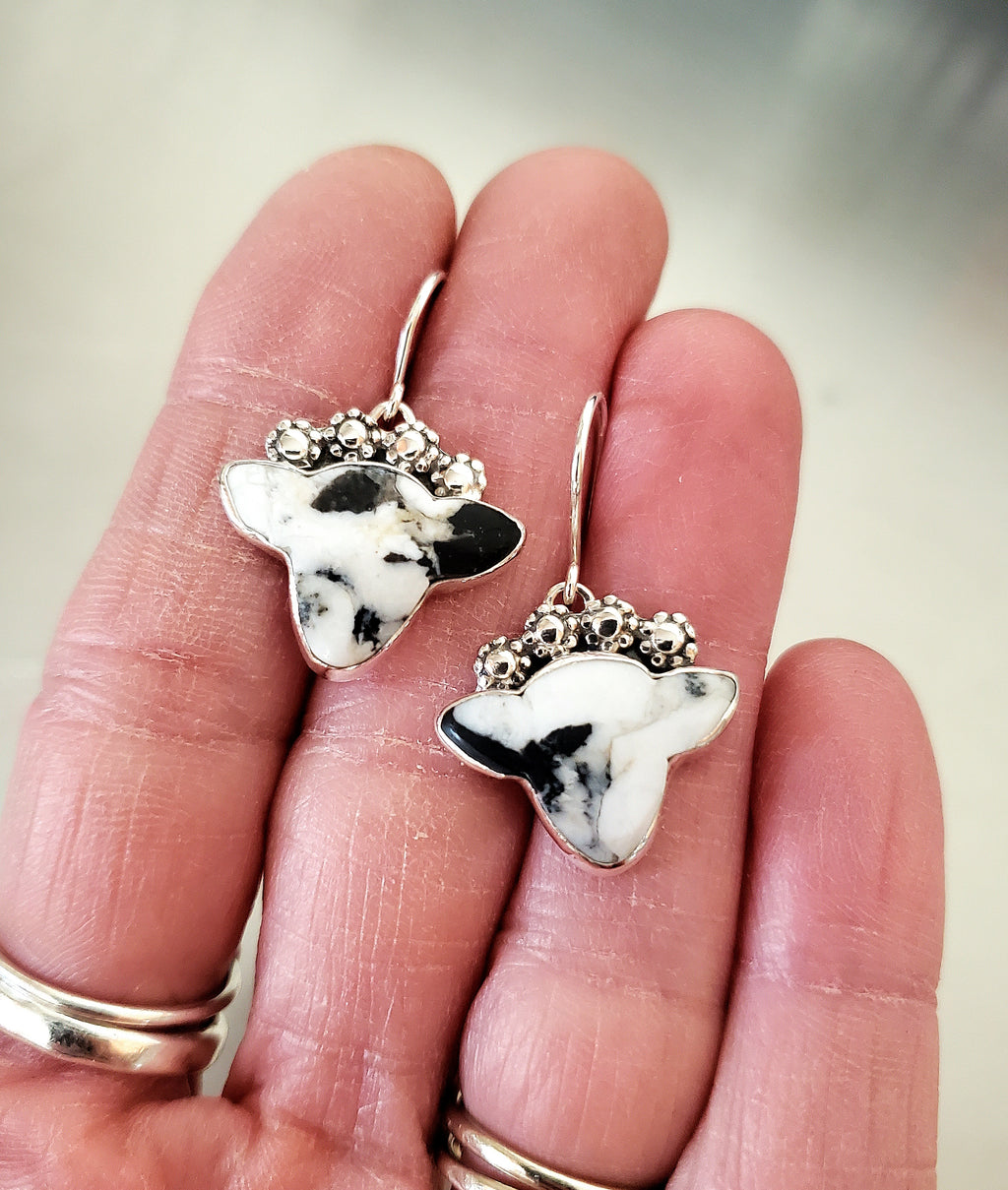 White Buffalo Cow Earrings in Solid Sterling Silver