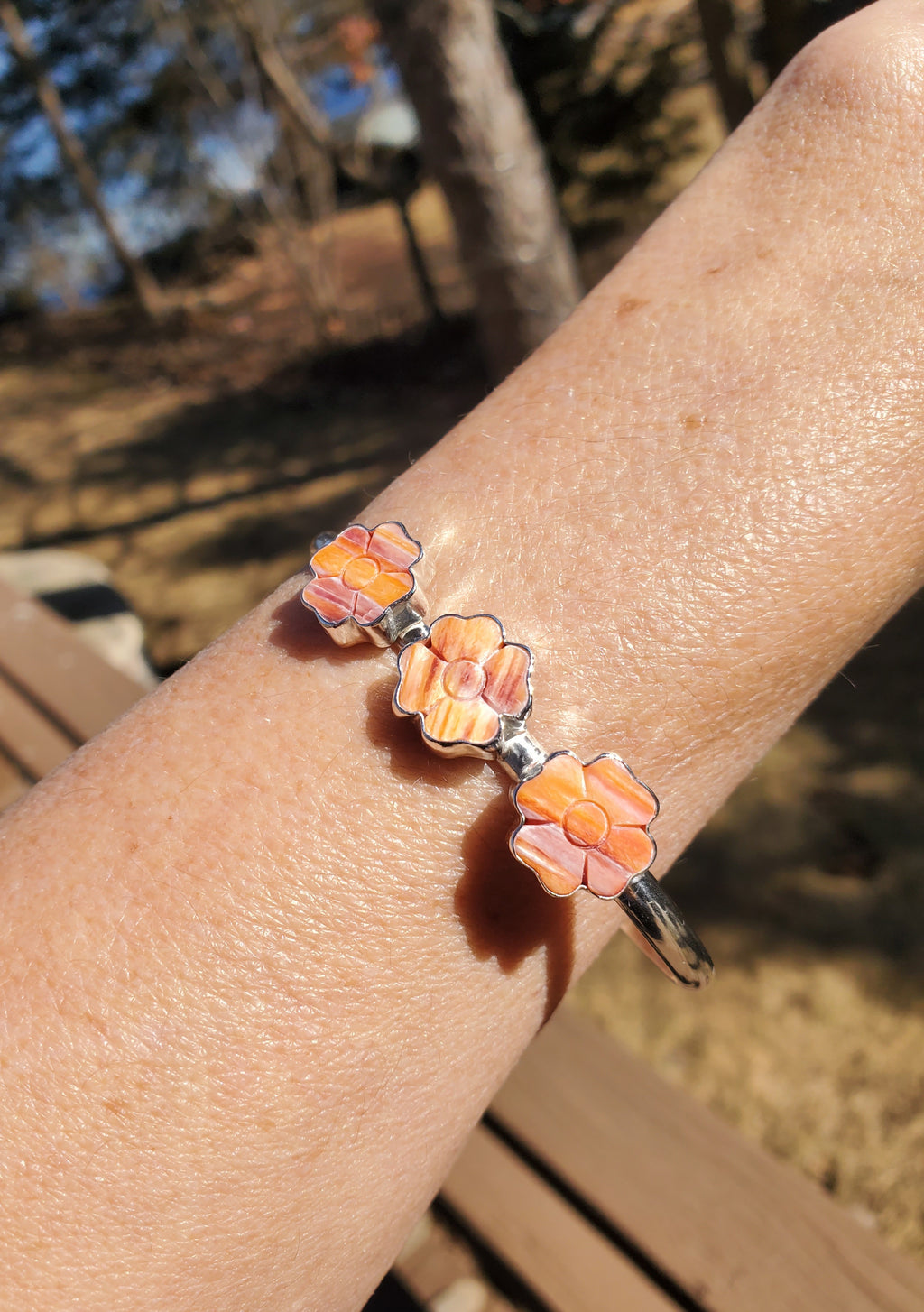 Spiny Oyster Flower Statement Cuff Bracelet in Solid Sterling Silver