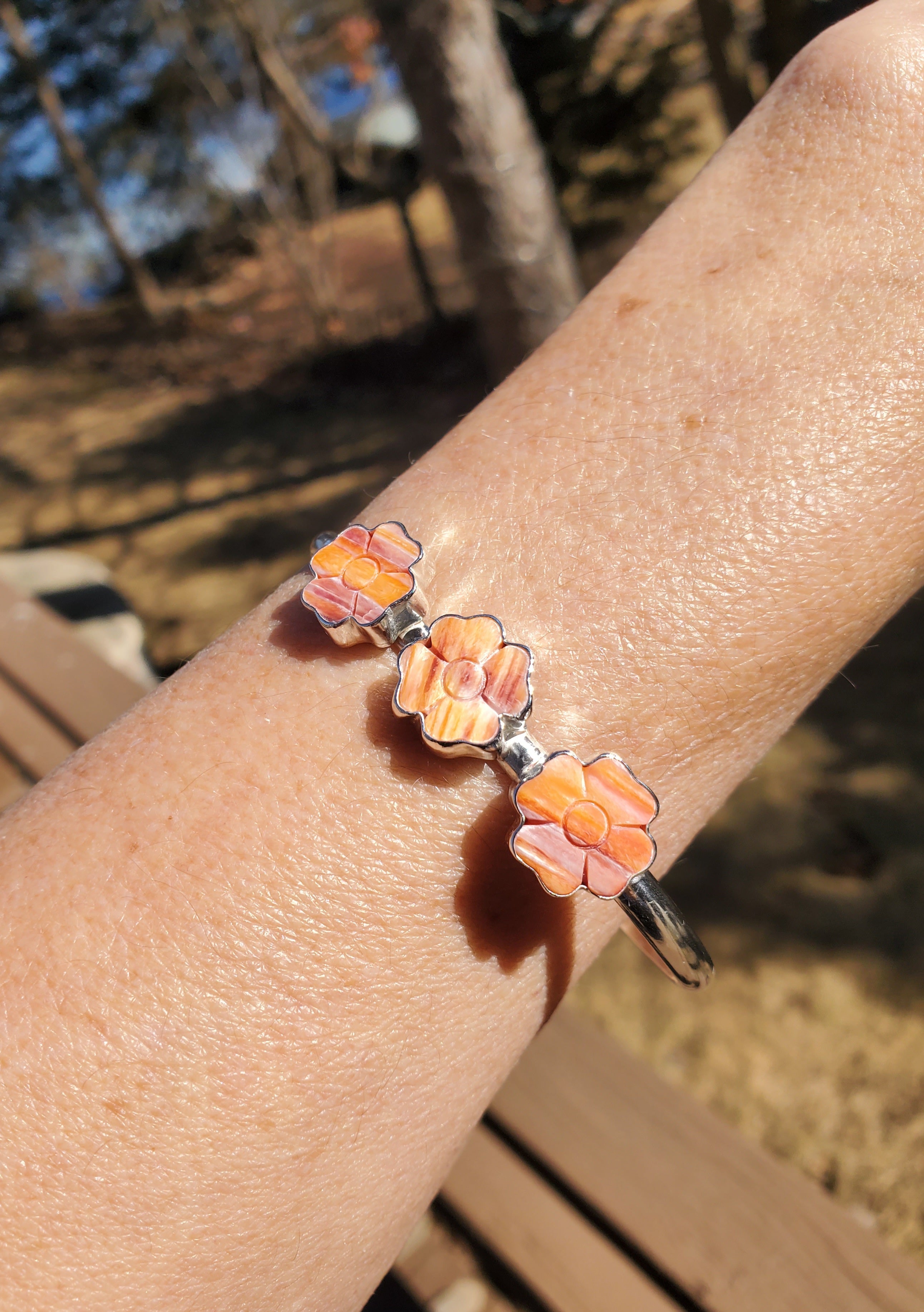 Spiny Oyster Flower Statement Cuff Bracelet in Solid Sterling Silver