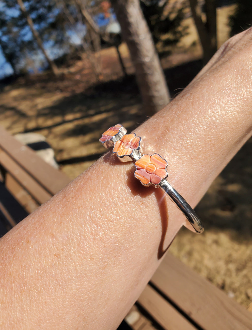 Spiny Oyster Flower Statement Cuff Bracelet in Solid Sterling Silver