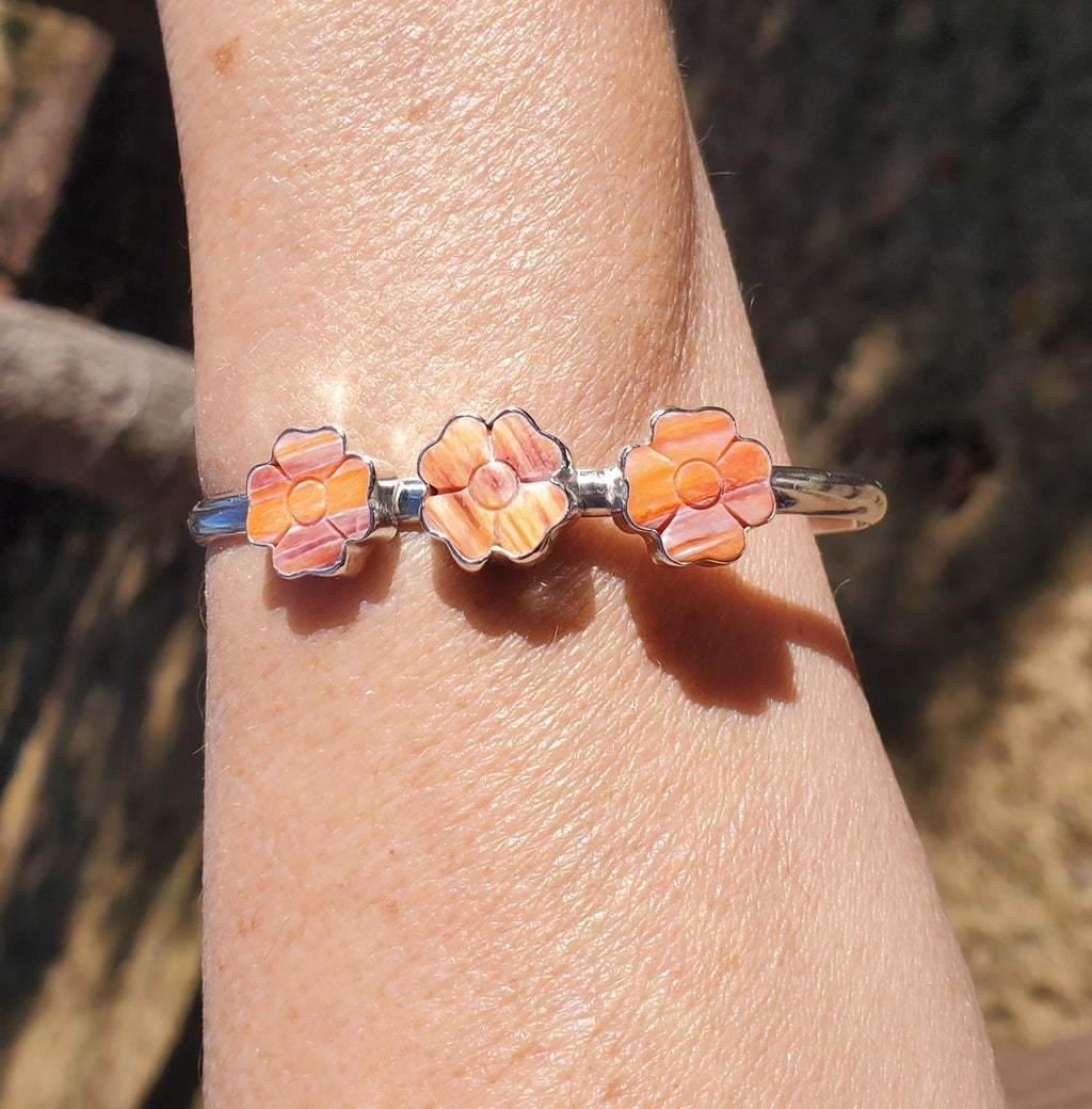 Spiny Oyster Flower Statement Cuff Bracelet in Solid Sterling Silver