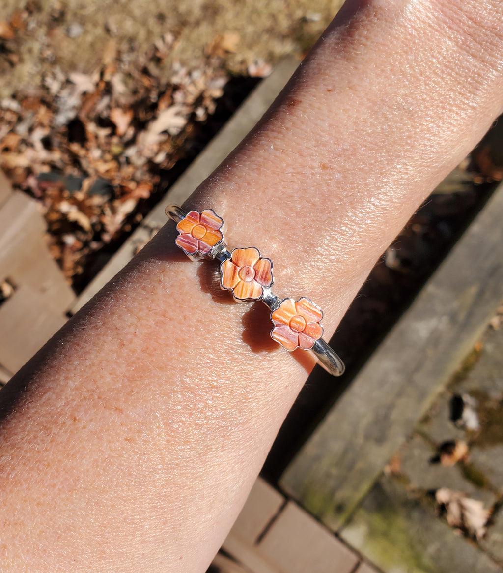 Spiny Oyster Flower Statement Cuff Bracelet in Solid Sterling Silver