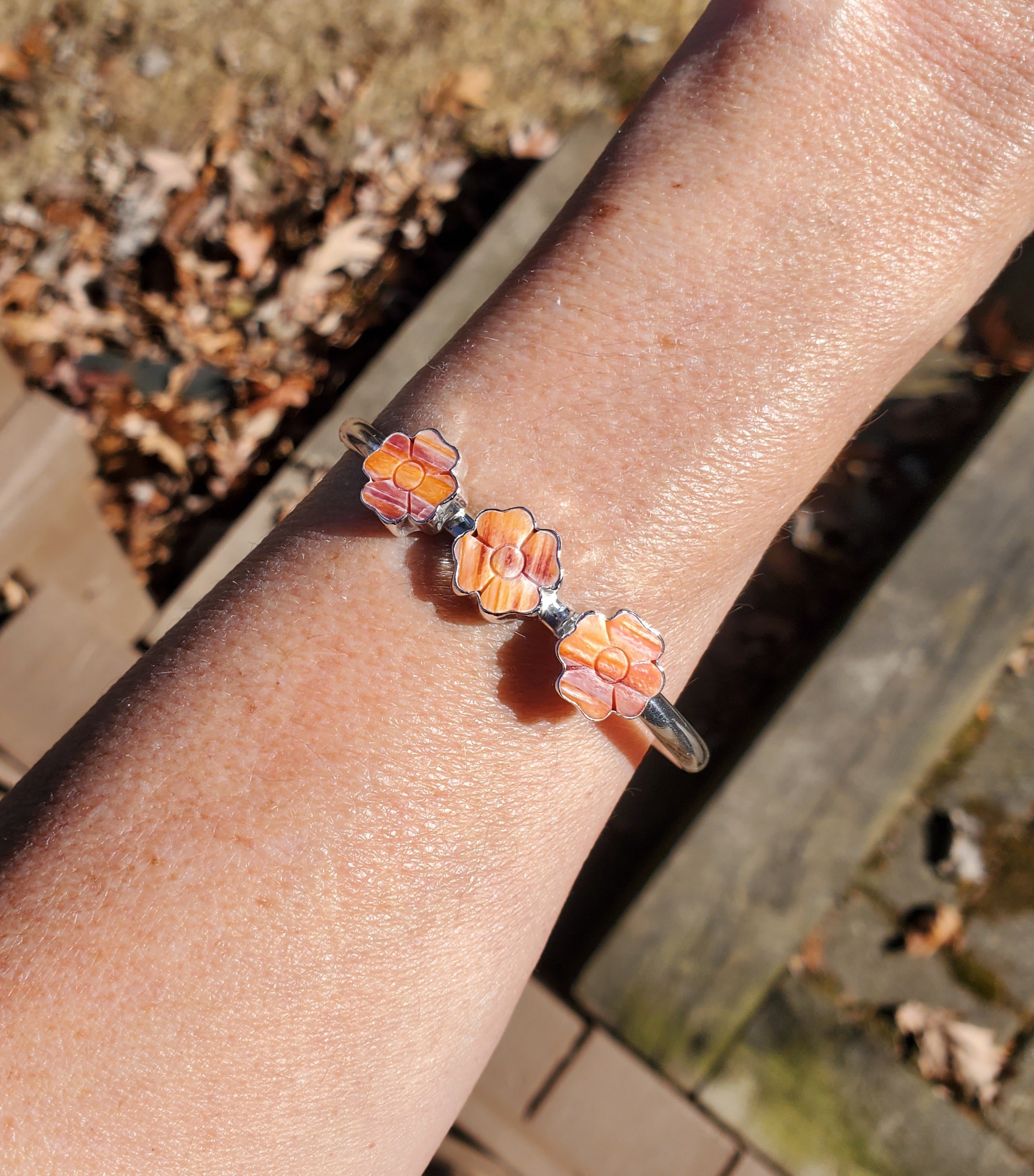 Spiny Oyster Flower Statement Cuff Bracelet in Solid Sterling Silver
