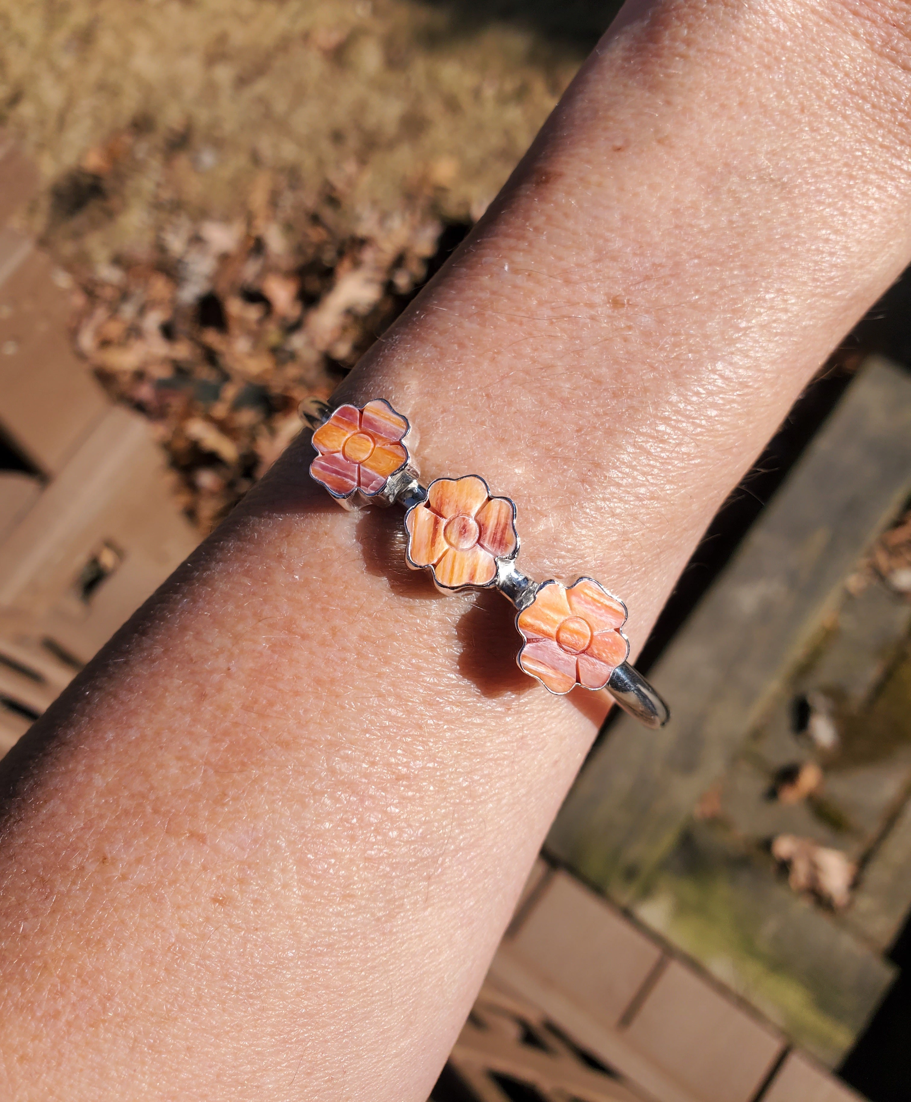 Spiny Oyster Flower Statement Cuff Bracelet in Solid Sterling Silver