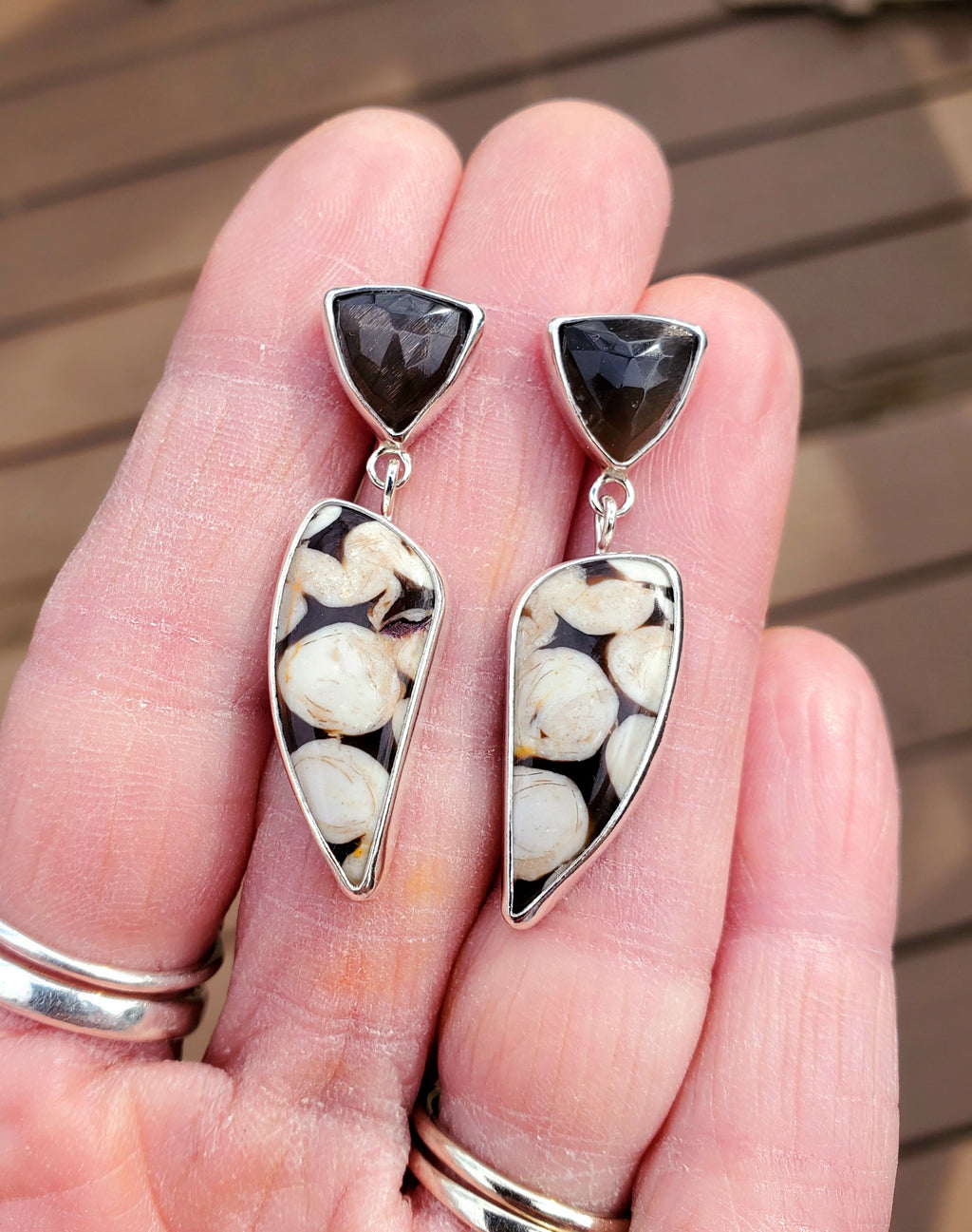 Peanut Jasper and African Moonstone Dangle Drop Earrings In Solid Sterling Silver