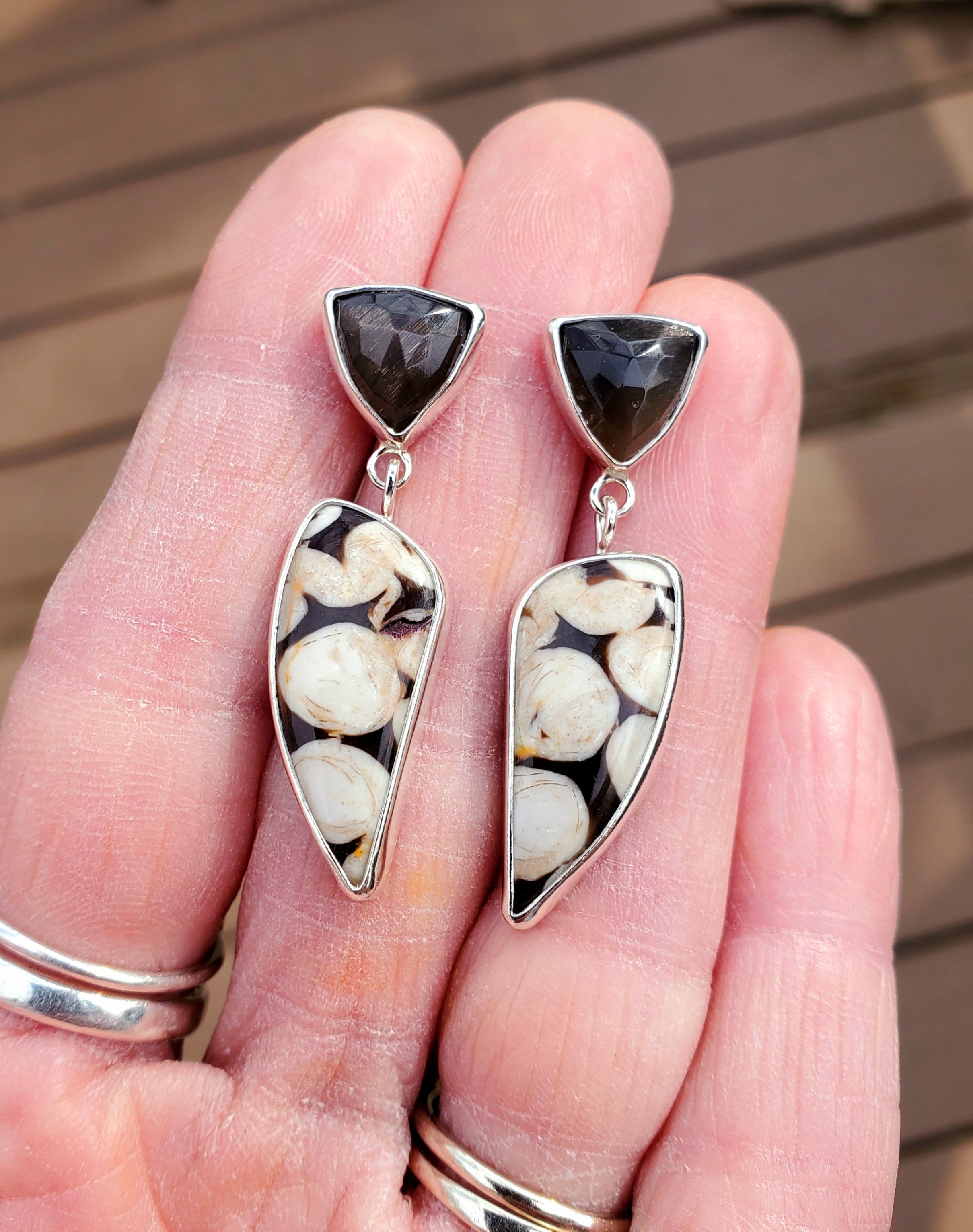 Peanut Jasper and African Moonstone Dangle Drop Earrings In Solid Sterling Silver