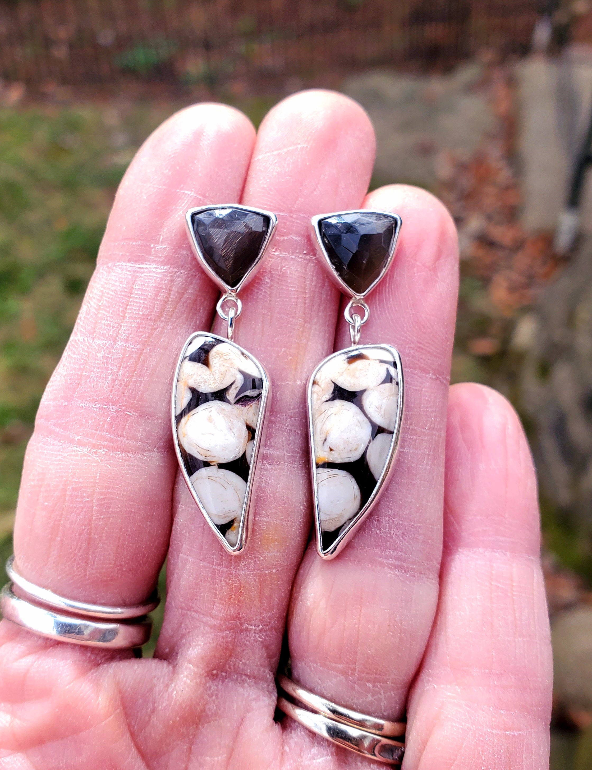 Peanut Jasper and African Moonstone Dangle Drop Earrings In Solid Sterling Silver