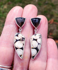Peanut Jasper and African Moonstone Dangle Drop Earrings In Solid Sterling Silver