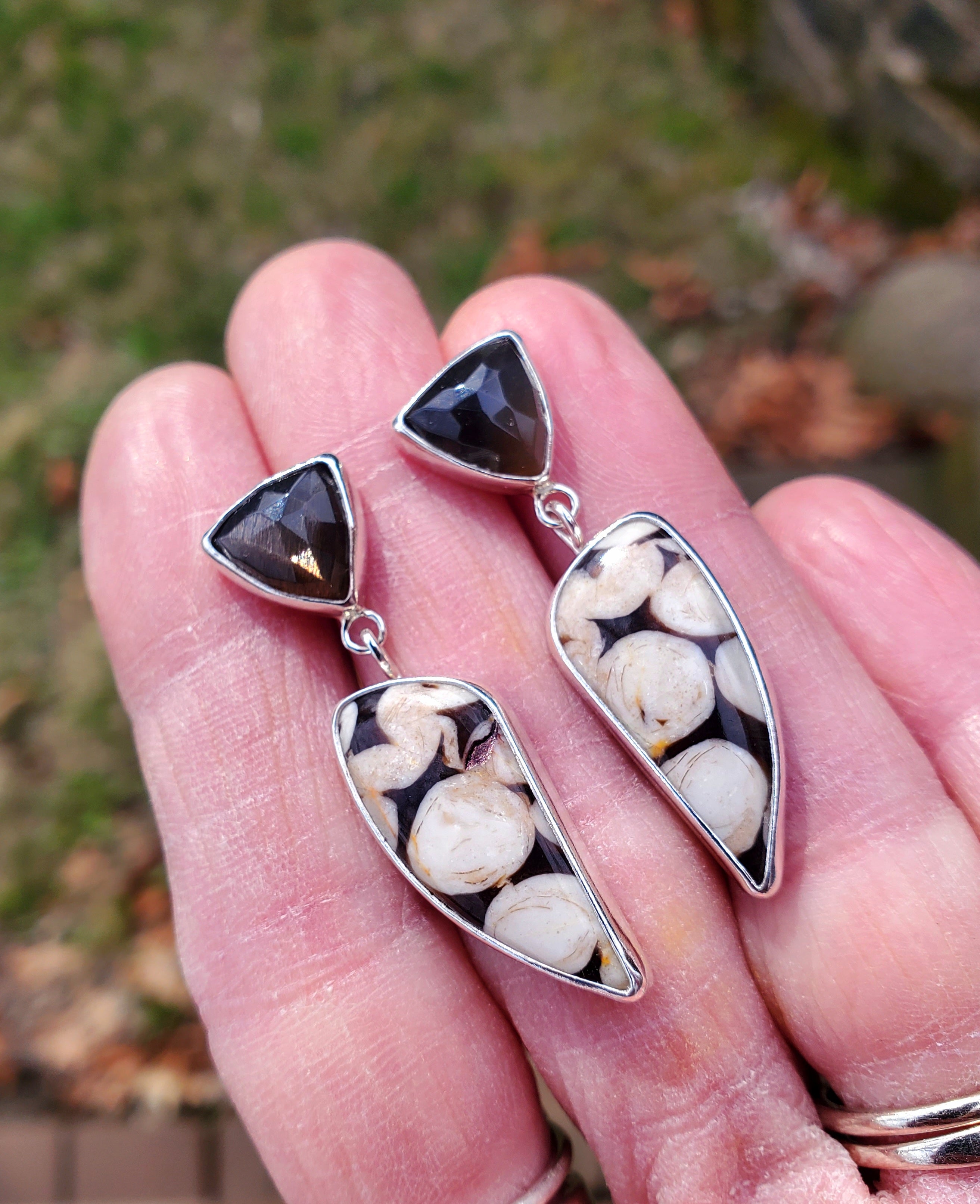 Peanut Jasper and African Moonstone Dangle Drop Earrings In Solid Sterling Silver