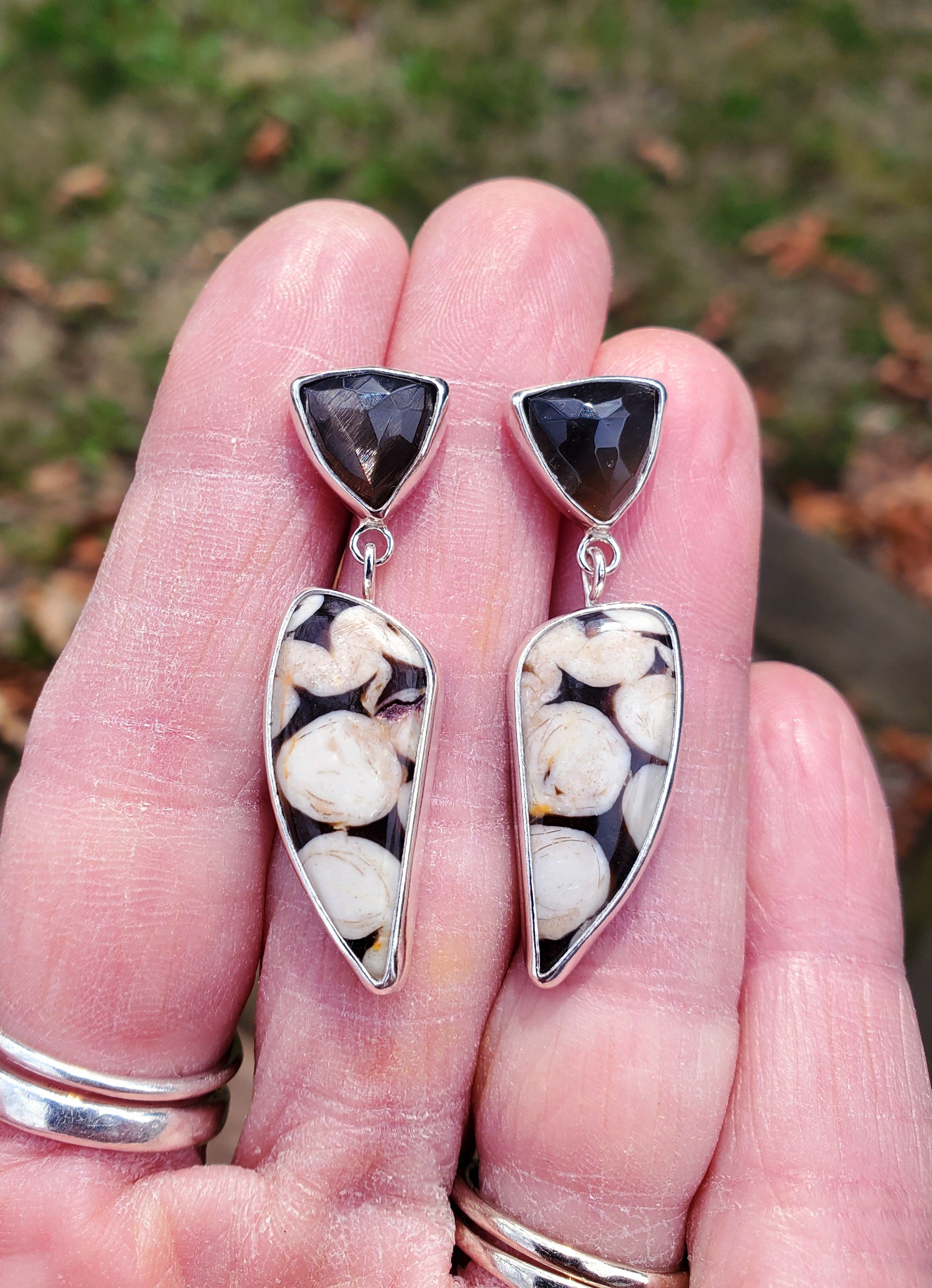 Peanut Jasper and African Moonstone Dangle Drop Earrings In Solid Sterling Silver