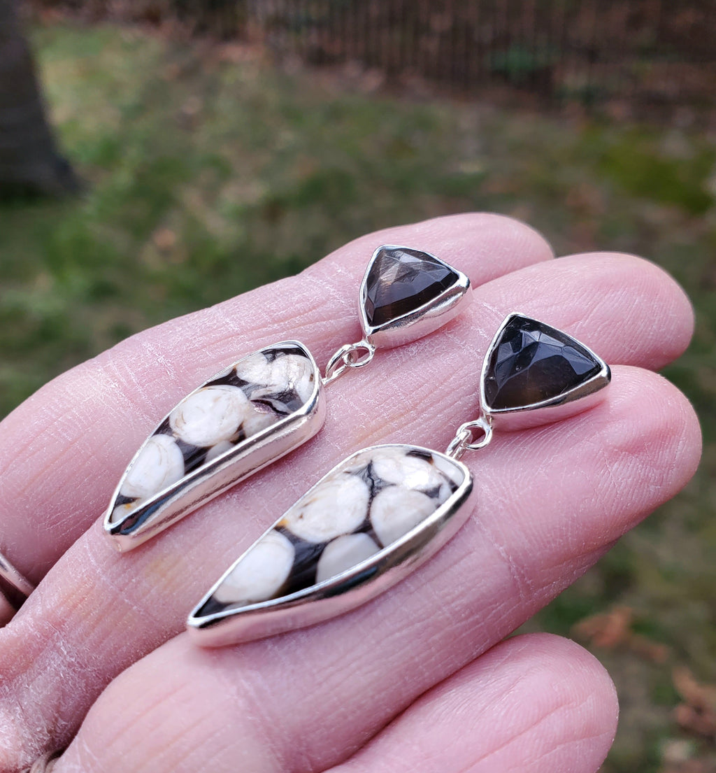 Peanut Jasper and African Moonstone Dangle Drop Earrings In Solid Sterling Silver
