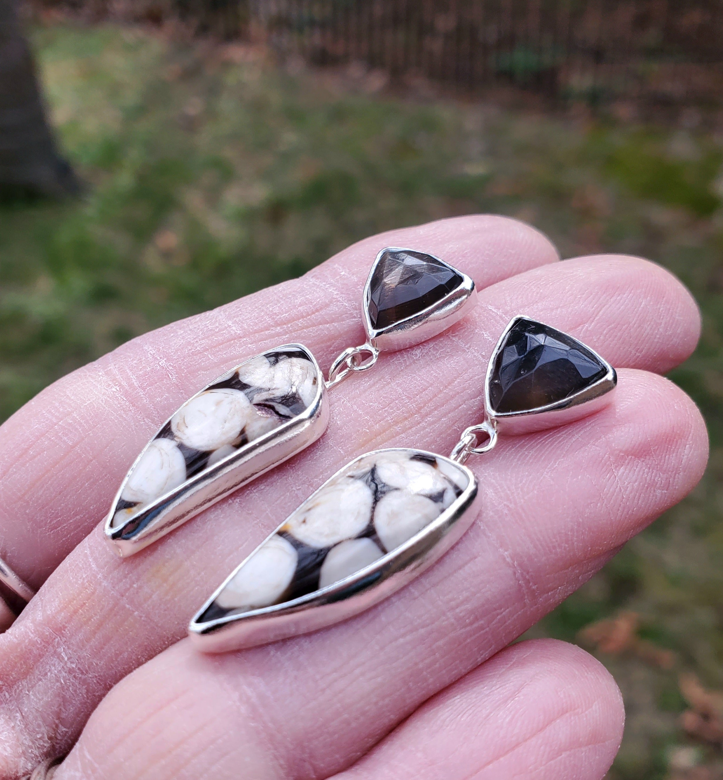 Peanut Jasper and African Moonstone Dangle Drop Earrings In Solid Sterling Silver
