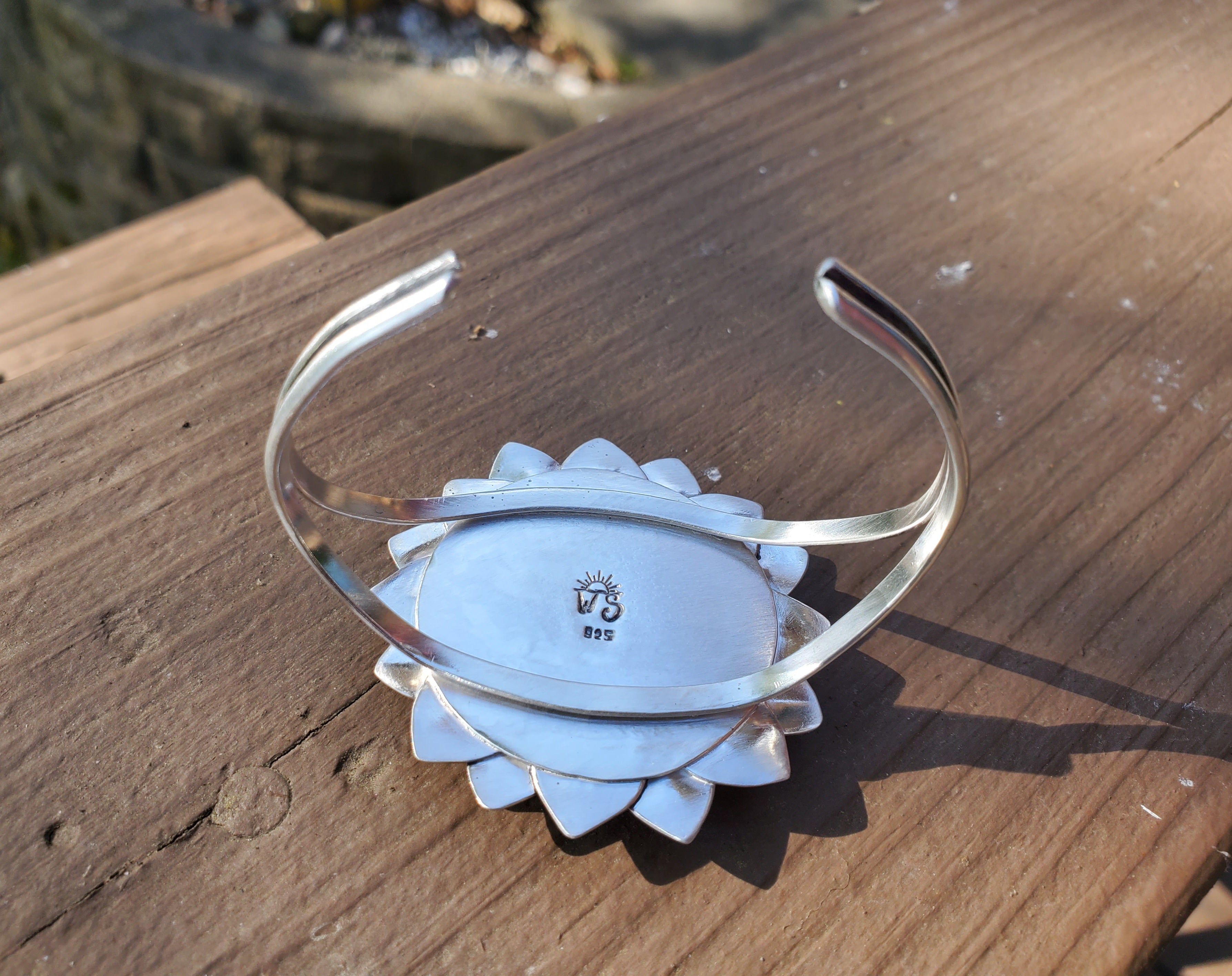 SOLD - Amazing Desert Bloom Variscite Bloom Flower Cuff in Solid Sterling Silver