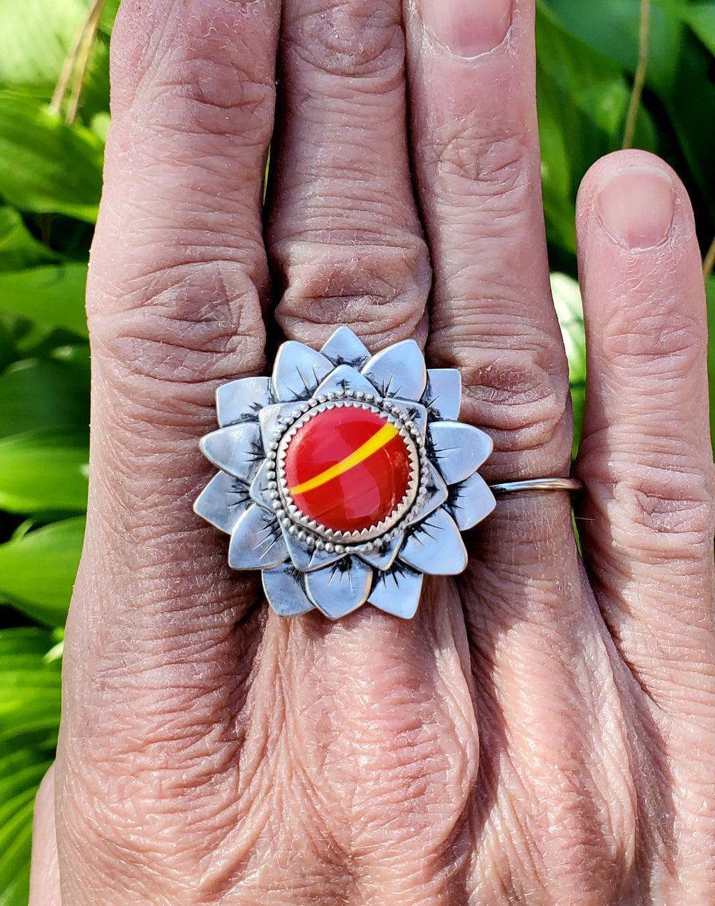 Rosarita Red and Yellow Bloom Flower Statement Ring In Solid Sterling Silver! Size 8.5