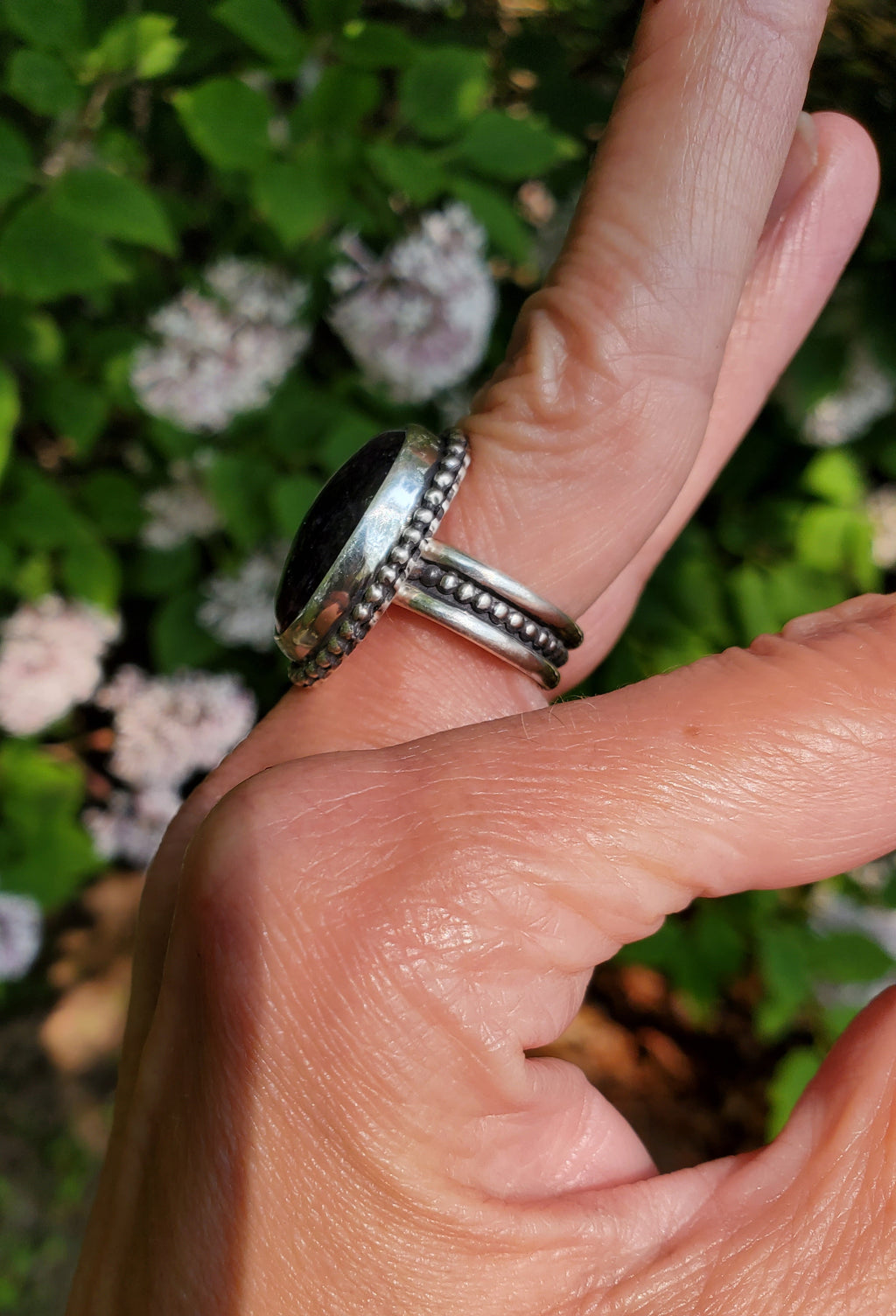 Chevron Amethyst Statement Ring in Solid Sterling Silver. Size 6