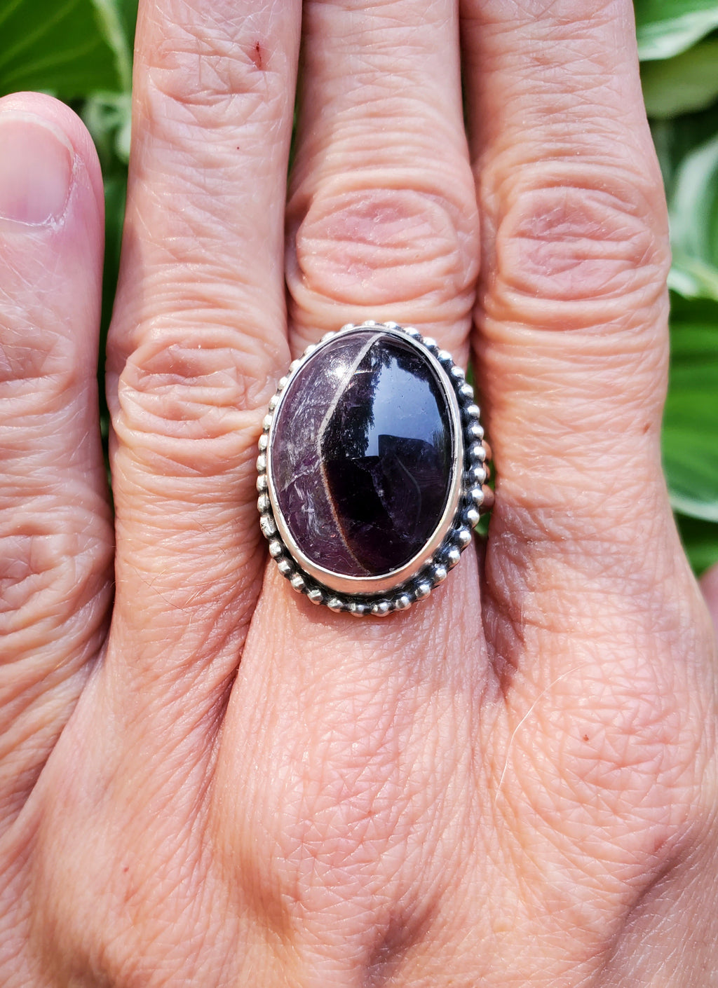Chevron Amethyst Statement Ring in Solid Sterling Silver. Size 6