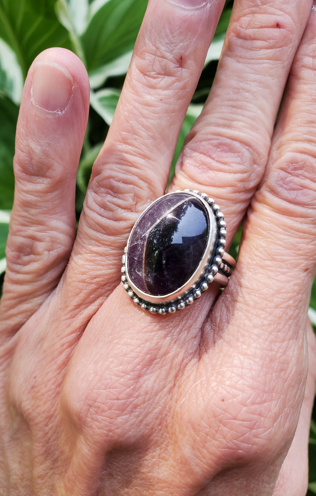 Chevron Amethyst Statement Ring in Solid Sterling Silver. Size 6