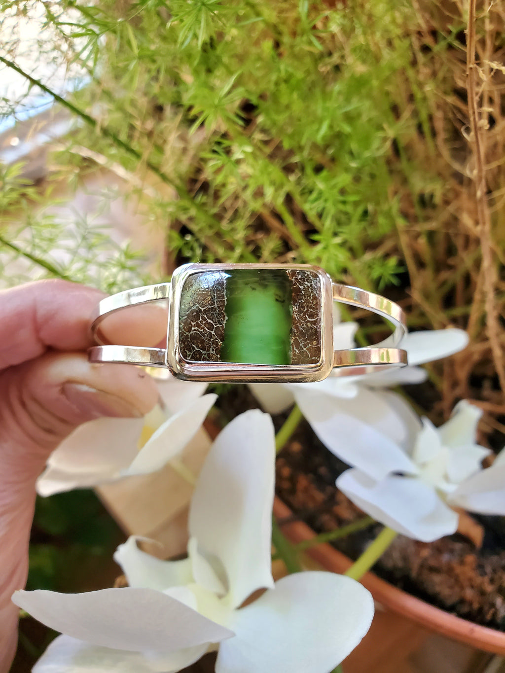 Boulder Chrysoprase Statement Cuff in Solid Sterling Silver