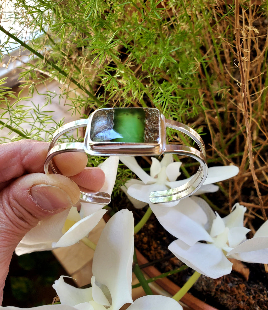 Boulder Chrysoprase Statement Cuff in Solid Sterling Silver