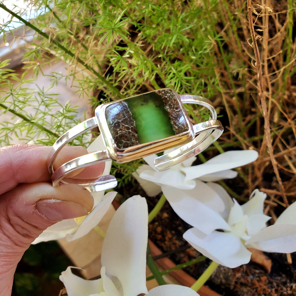 Boulder Chrysoprase Statement Cuff in Solid Sterling Silver
