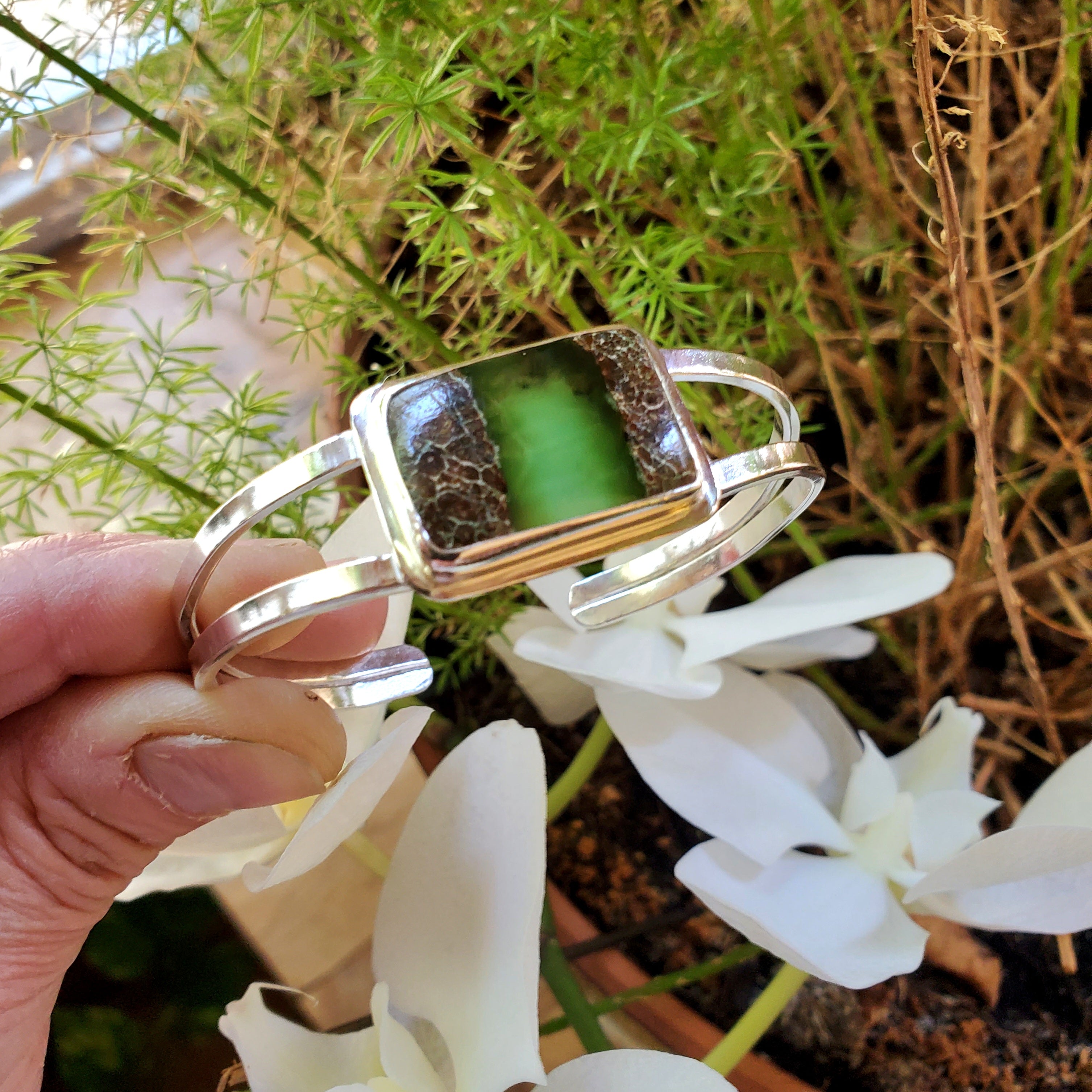 Boulder Chrysoprase Statement Cuff in Solid Sterling Silver