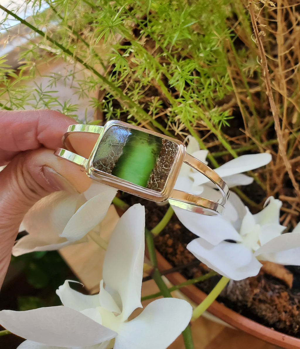 Boulder Chrysoprase Statement Cuff in Solid Sterling Silver