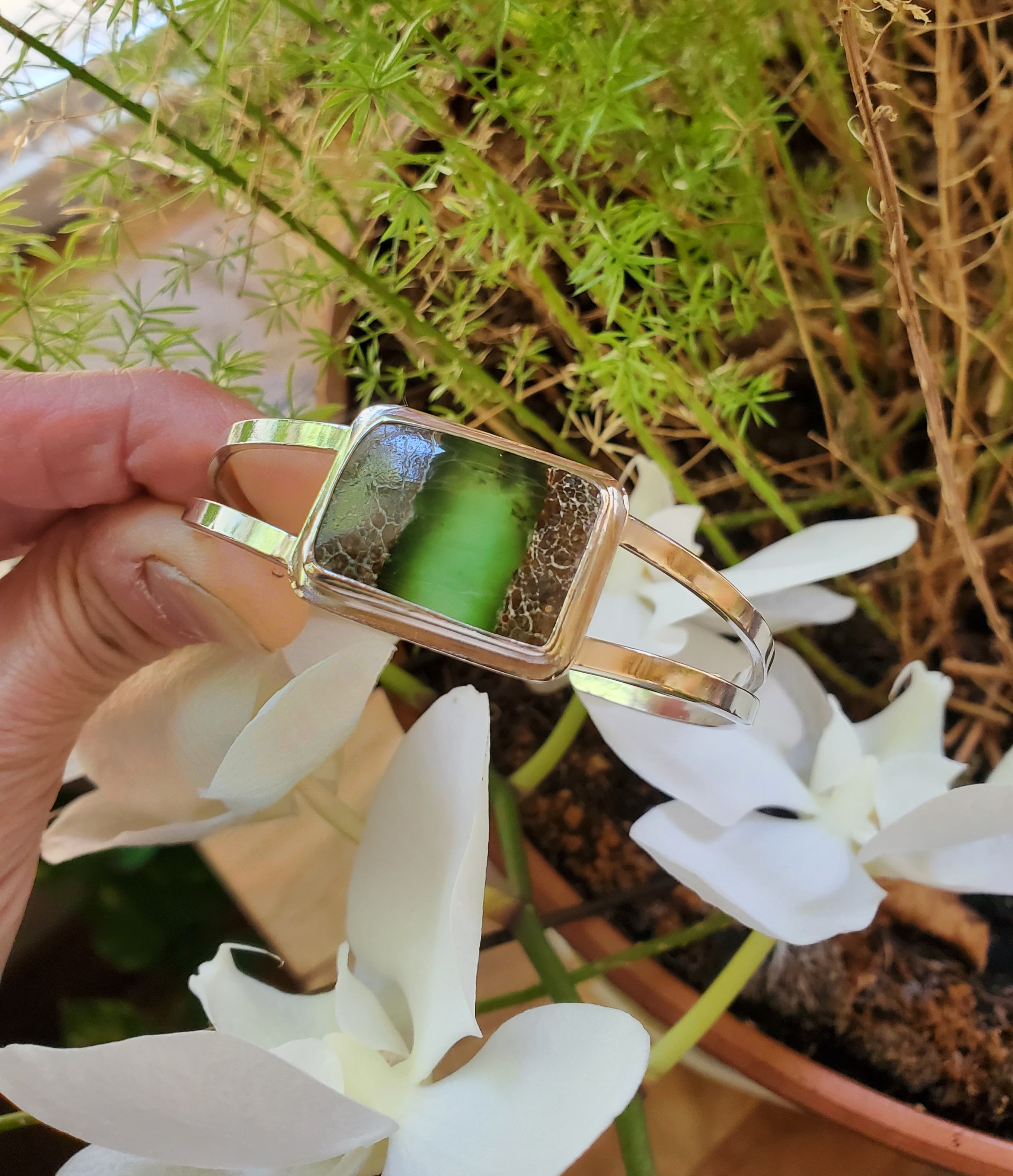 Boulder Chrysoprase Statement Cuff in Solid Sterling Silver