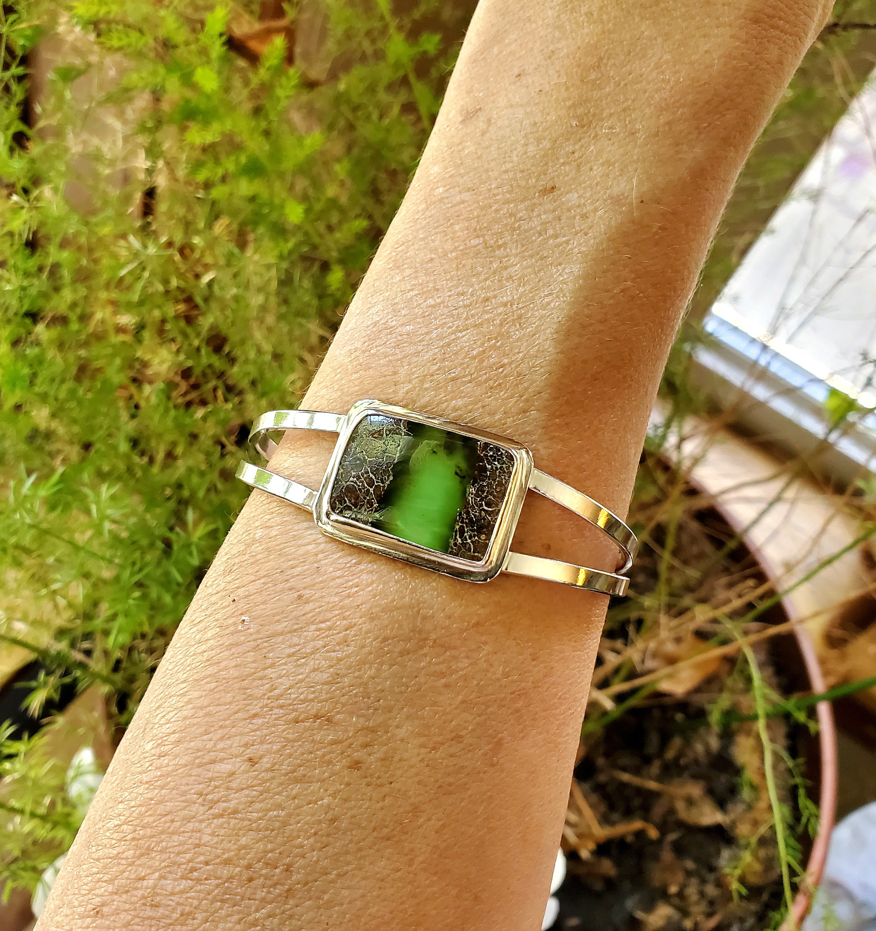 Boulder Chrysoprase Statement Cuff in Solid Sterling Silver