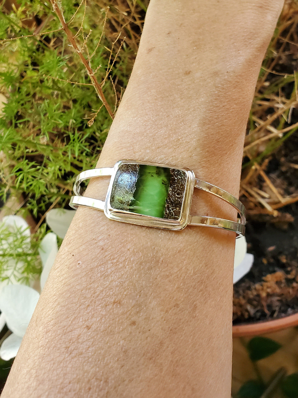 Boulder Chrysoprase Statement Cuff in Solid Sterling Silver