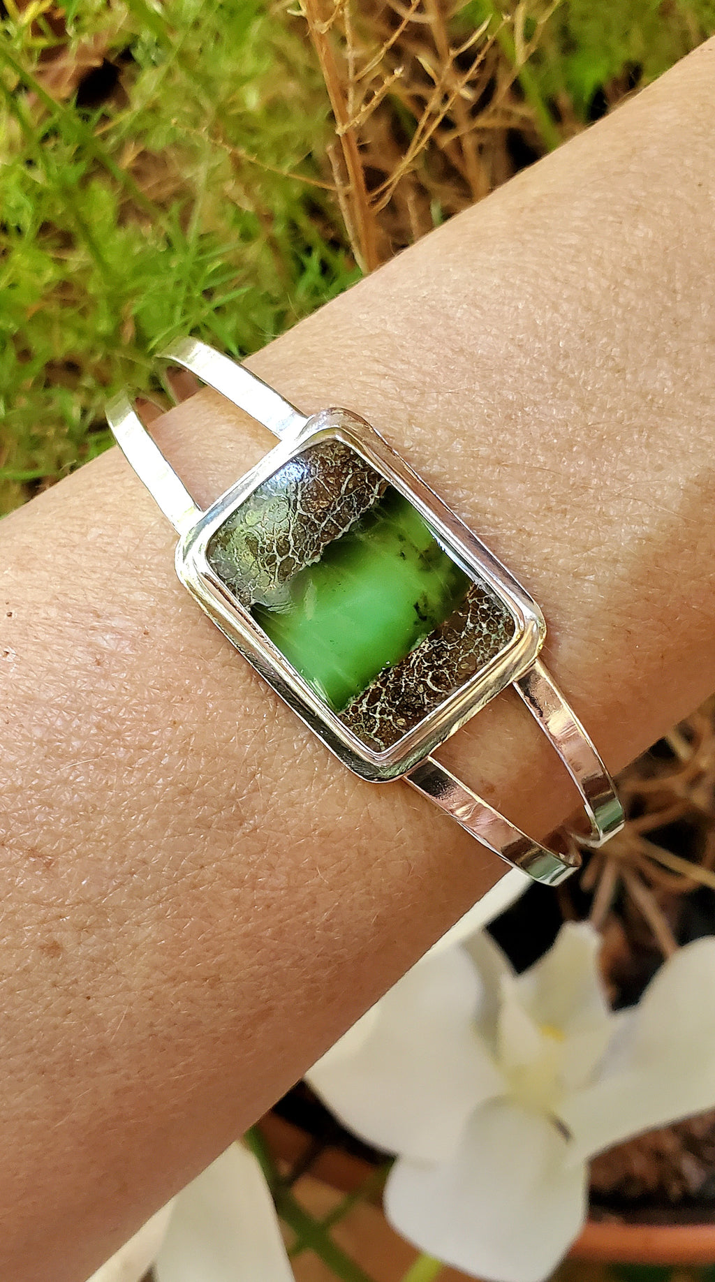 Boulder Chrysoprase Statement Cuff in Solid Sterling Silver