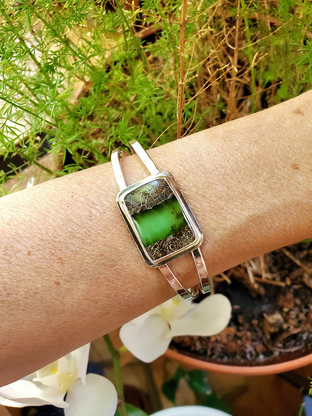 Boulder Chrysoprase Statement Cuff in Solid Sterling Silver