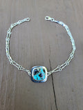 Carico Lake Turquoise Dainty Square Plume Link Bracelet in Solid Sterling Silver