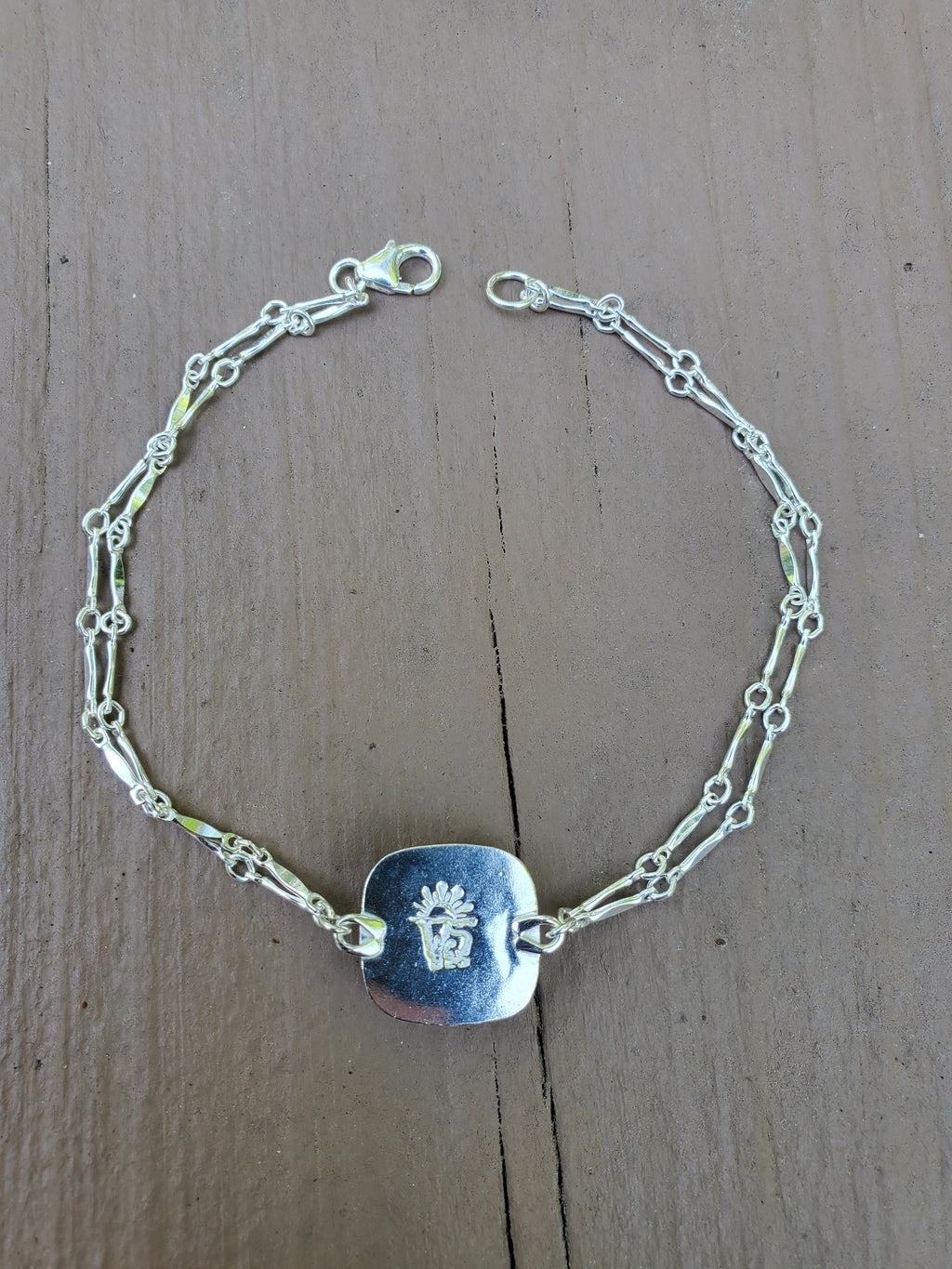 Carico Lake Turquoise Dainty Square Plume Link Bracelet in Solid Sterling Silver