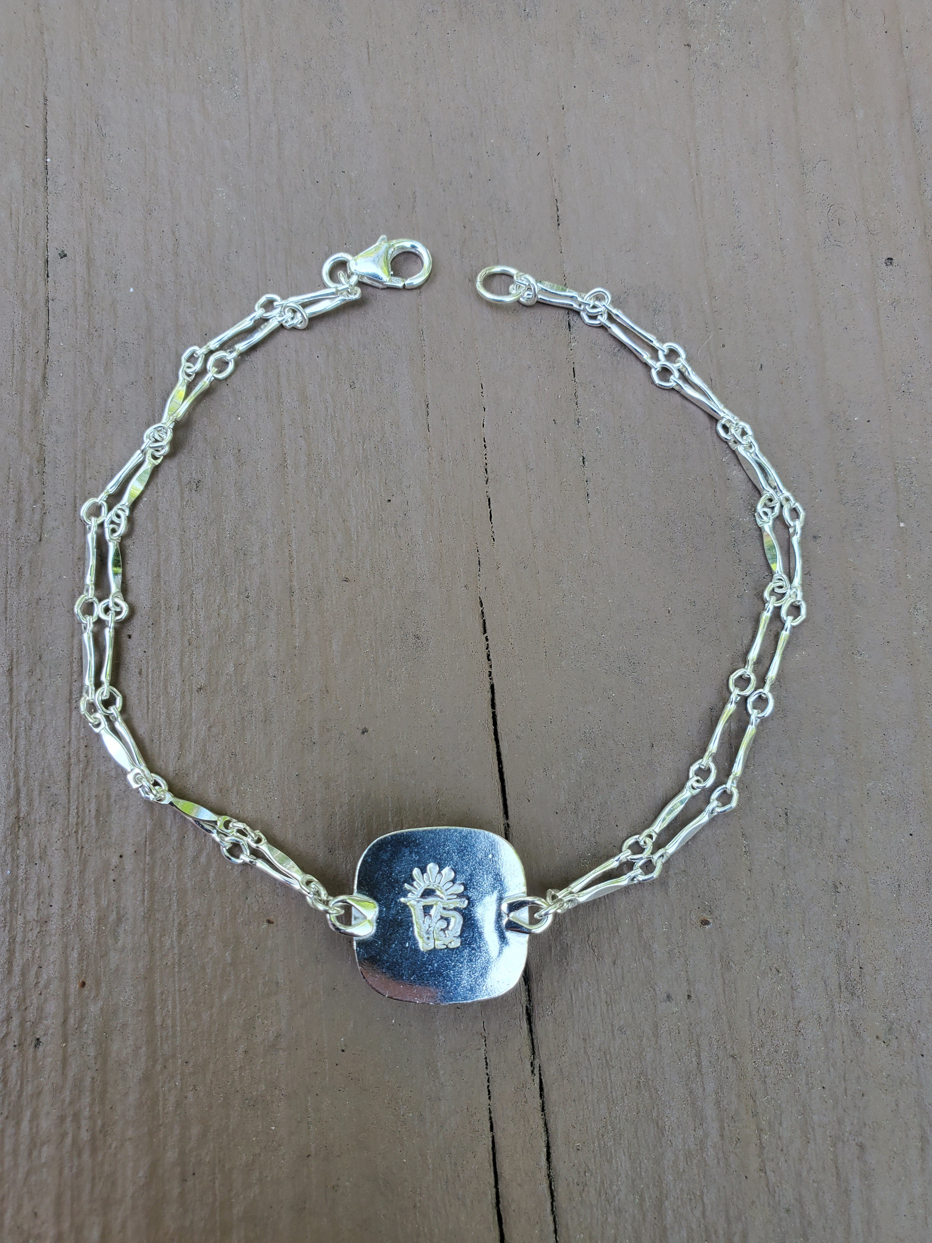 Carico Lake Turquoise Dainty Square Plume Link Bracelet in Solid Sterling Silver