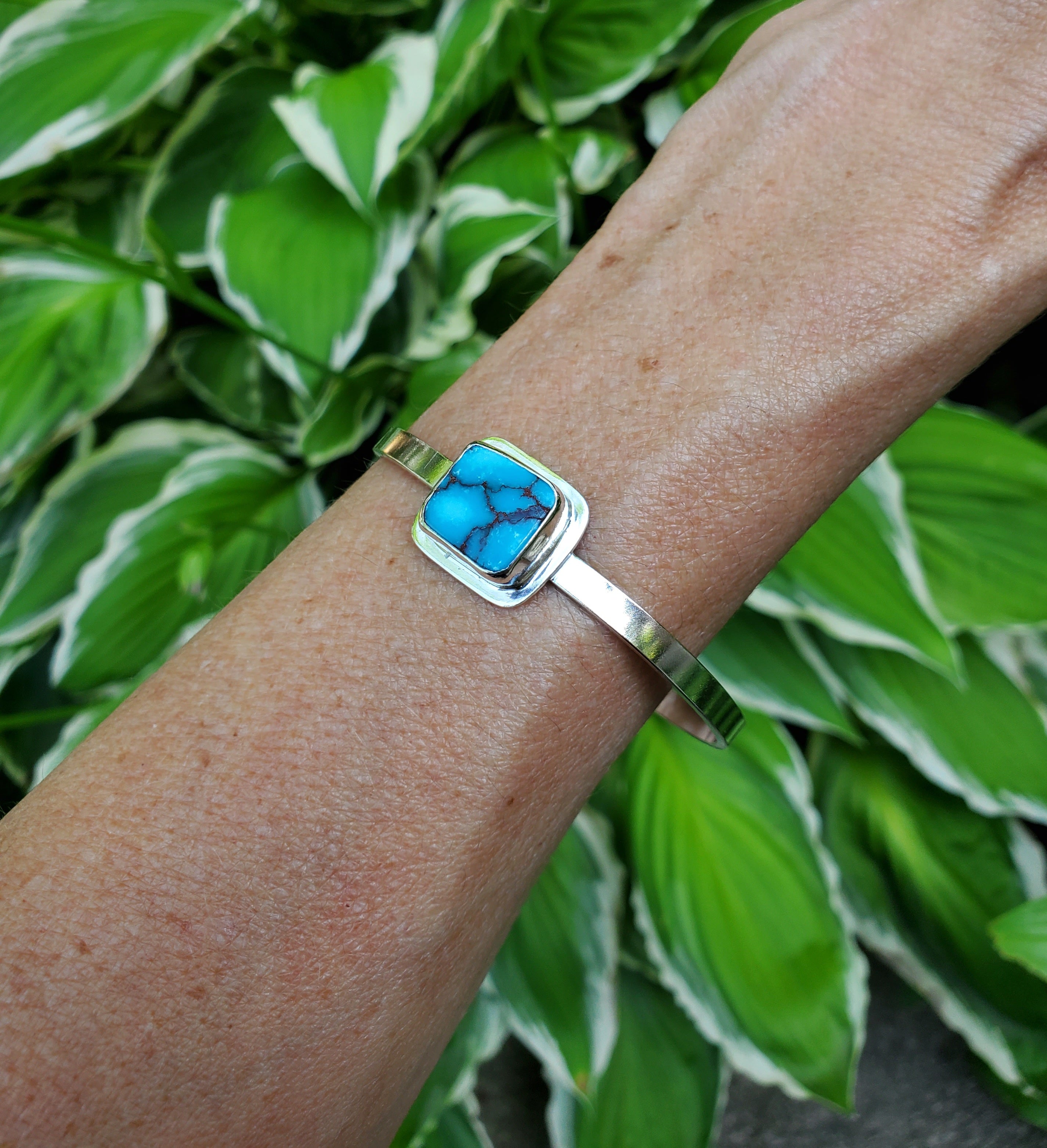 Egyptian Turquoise Statement Cuff Bracelet in Solid Sterling Silver