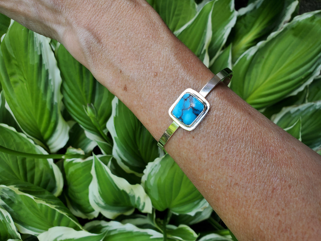 Egyptian Turquoise Statement Cuff Bracelet in Solid Sterling Silver