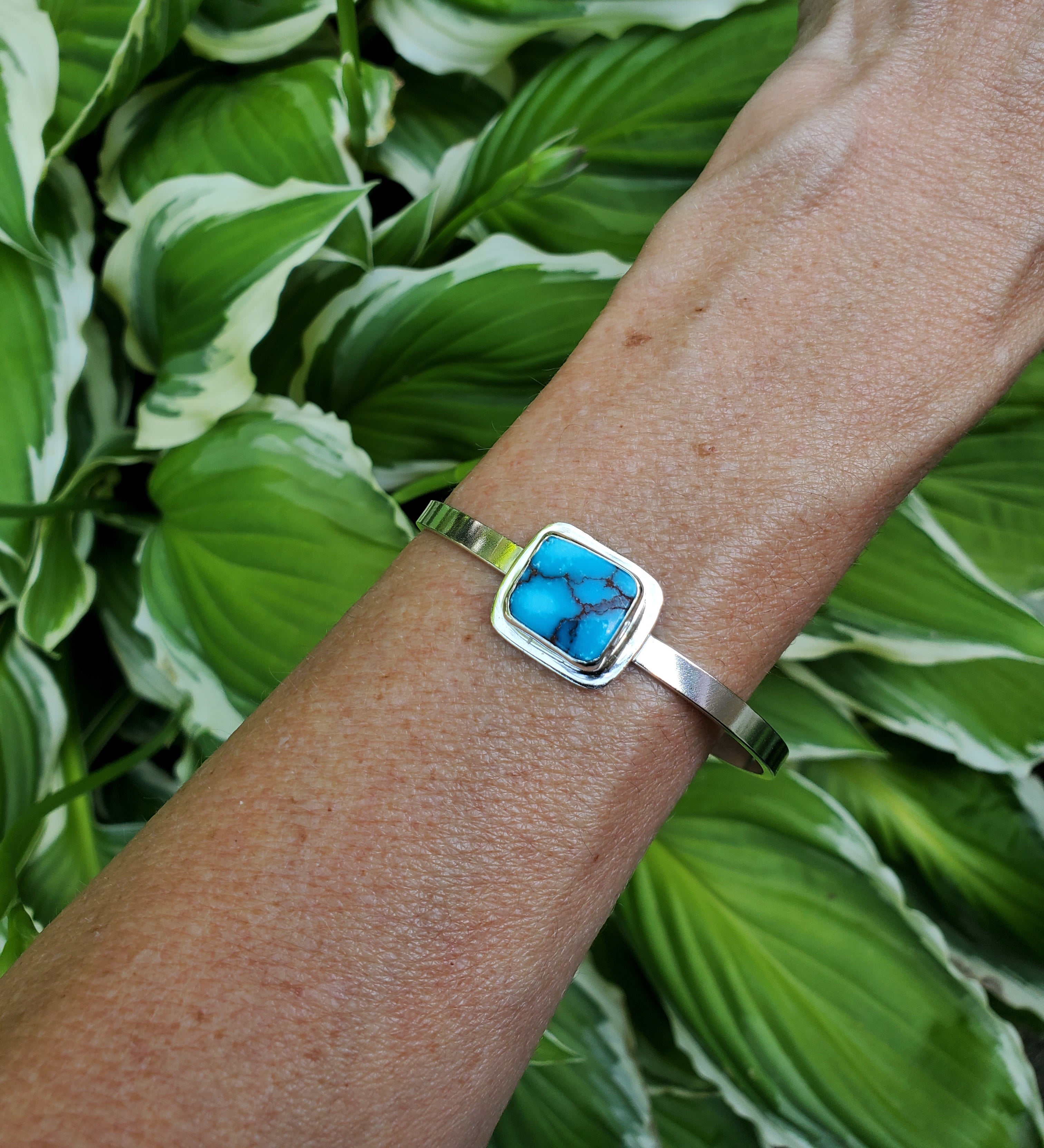 Egyptian Turquoise Statement Cuff Bracelet in Solid Sterling Silver