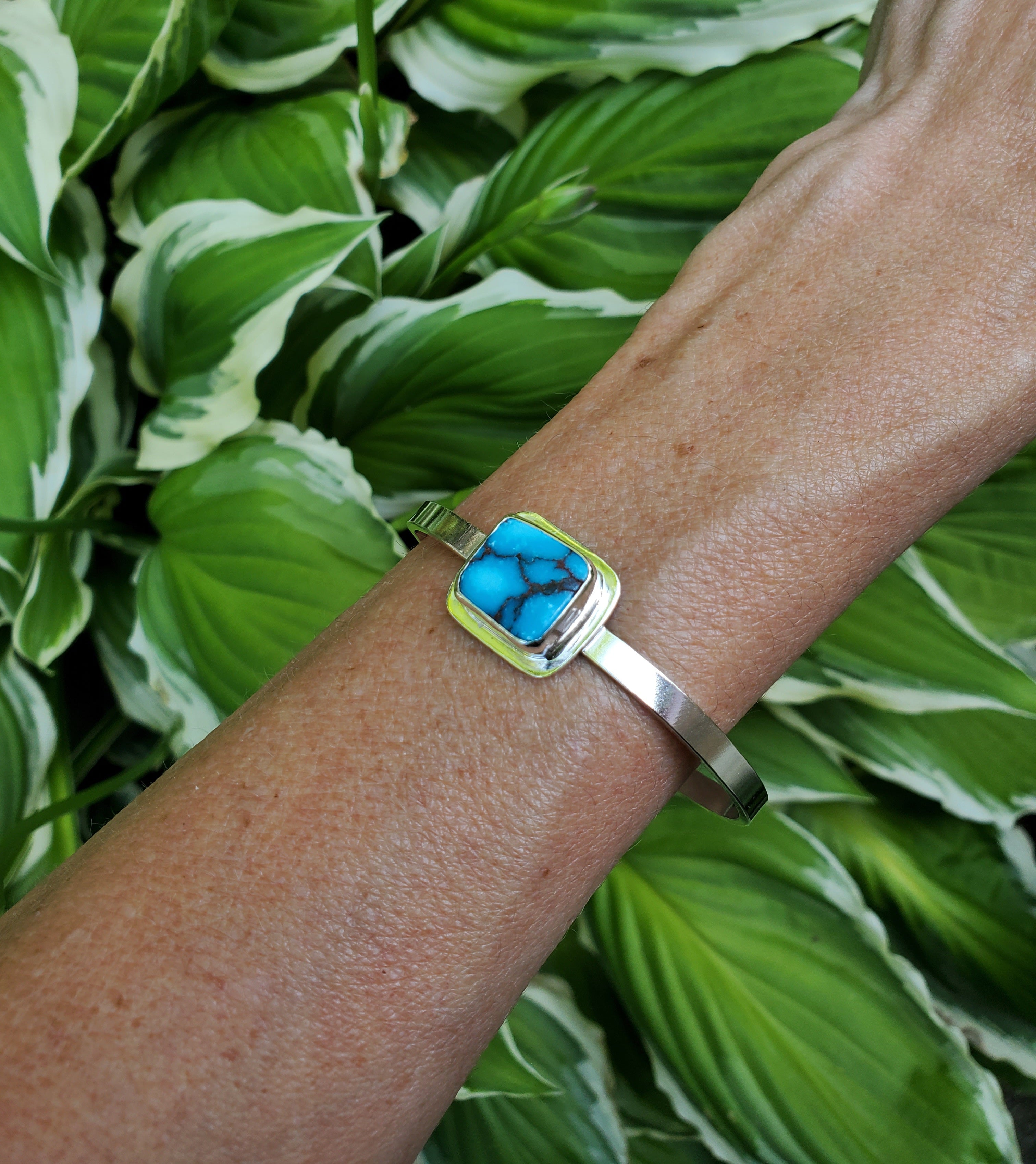 Egyptian Turquoise Statement Cuff Bracelet in Solid Sterling Silver