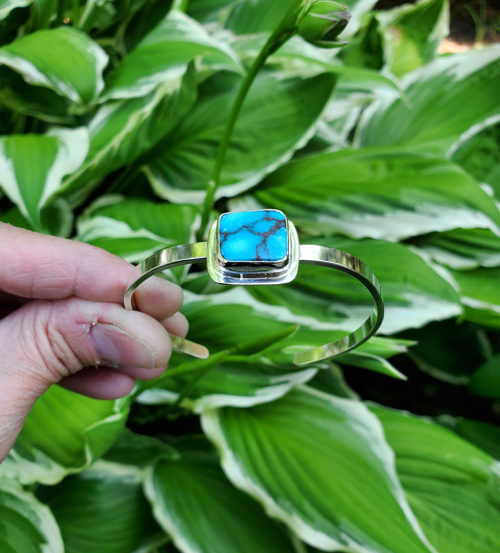 Egyptian Turquoise Statement Cuff Bracelet in Solid Sterling Silver