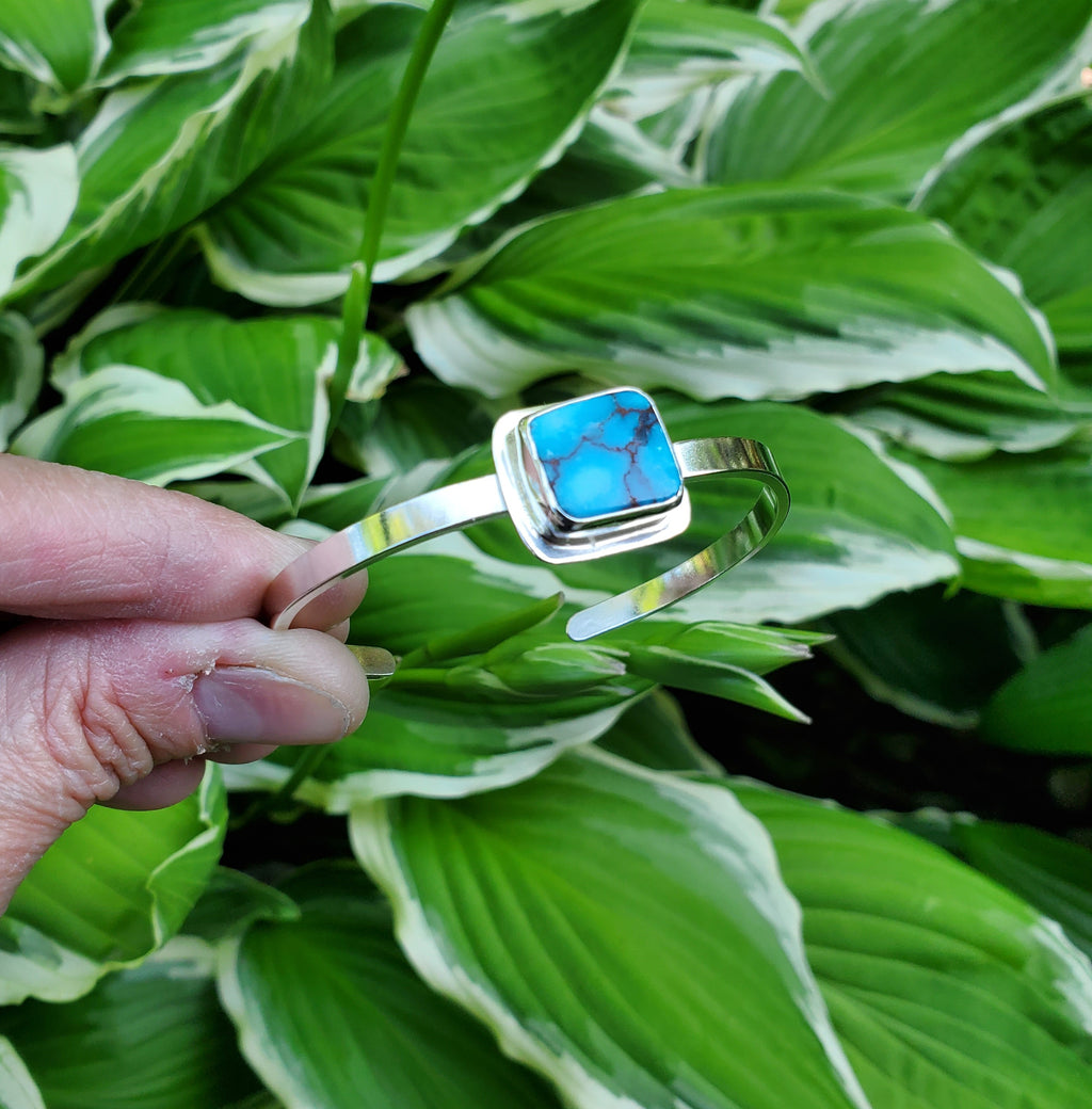 Egyptian Turquoise Statement Cuff Bracelet in Solid Sterling Silver
