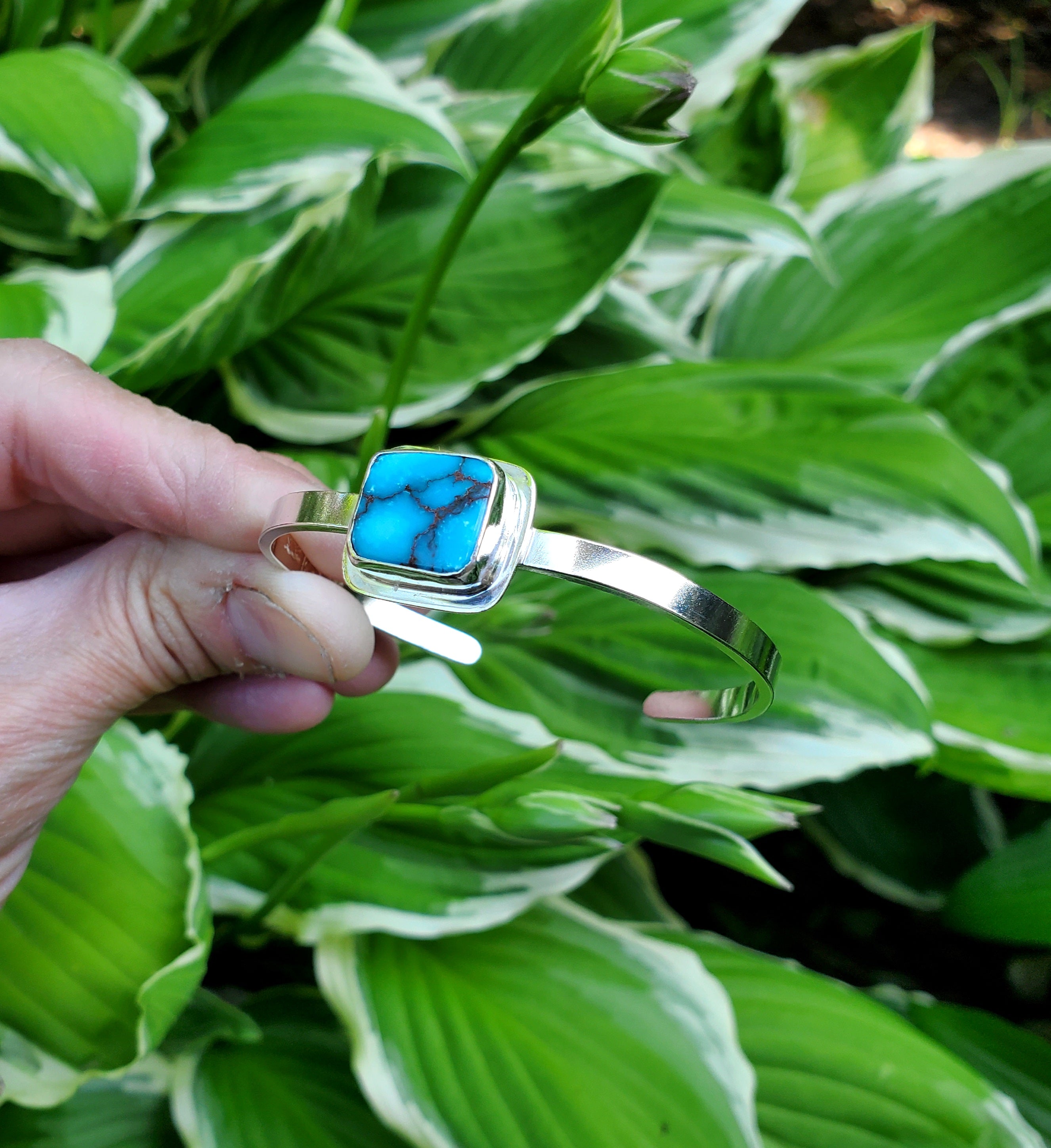 Egyptian Turquoise Statement Cuff Bracelet in Solid Sterling Silver