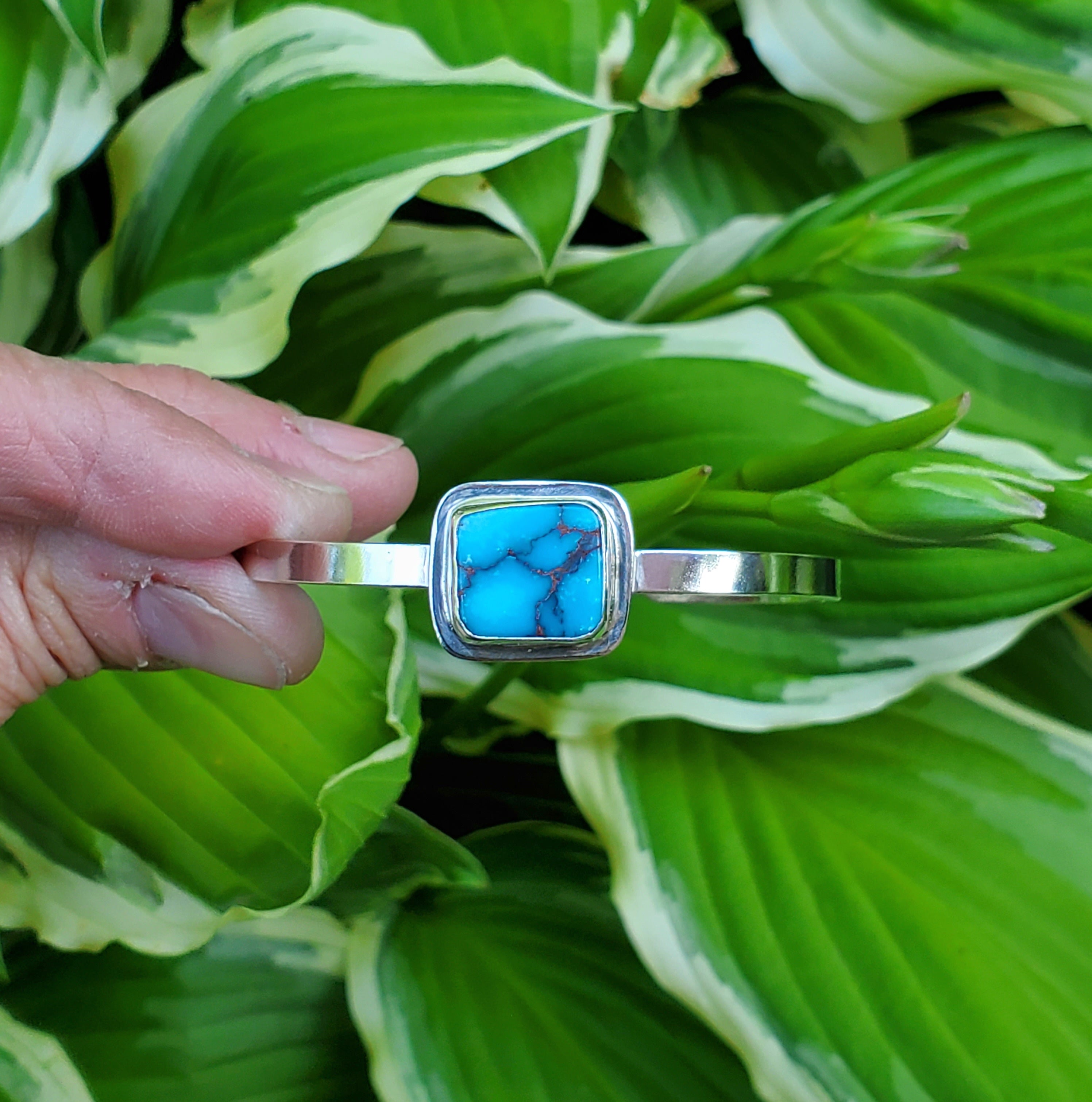 Egyptian Turquoise Statement Cuff Bracelet in Solid Sterling Silver