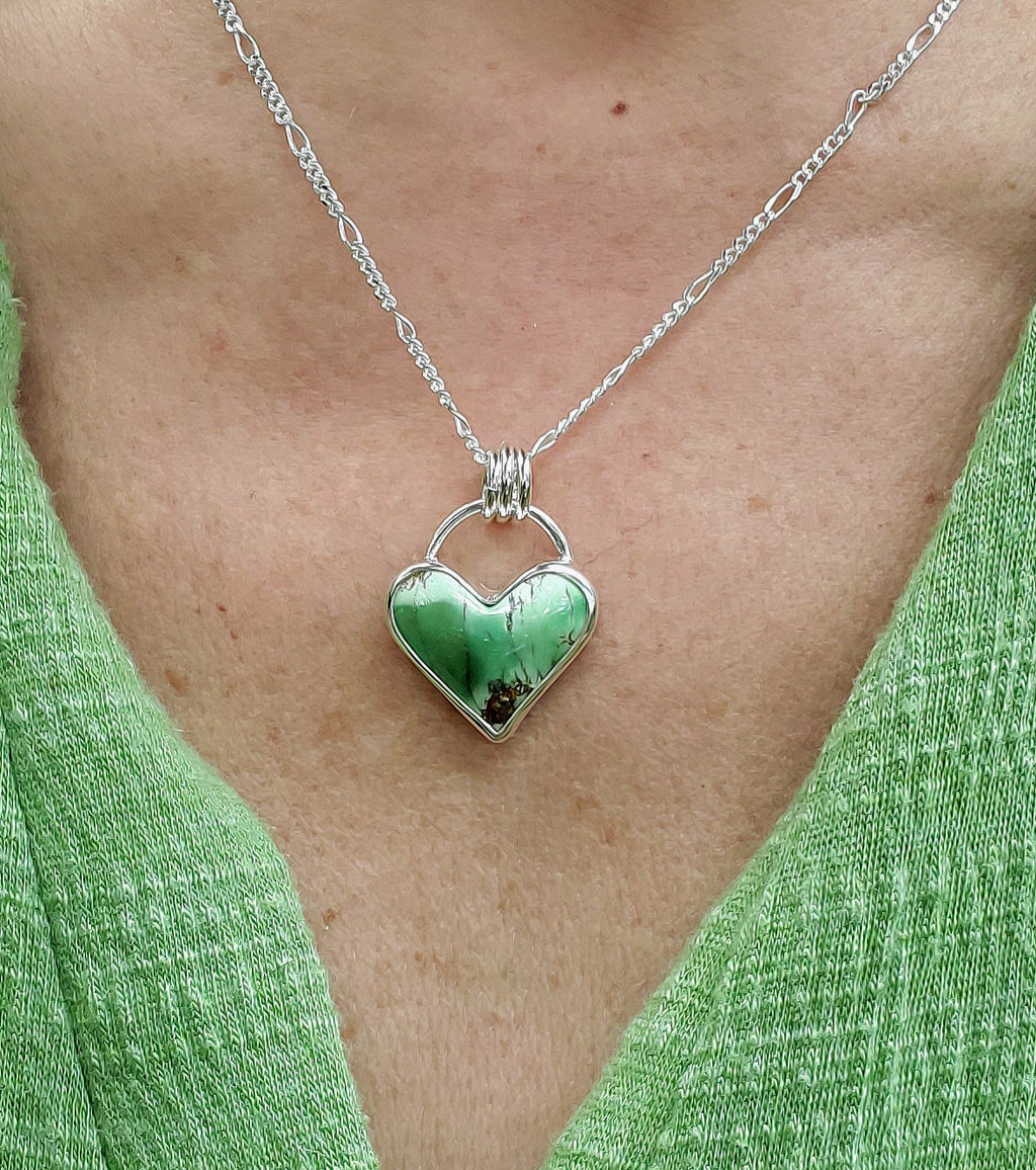 Australian Variscite Heart Pendant in Solid Sterling Silver