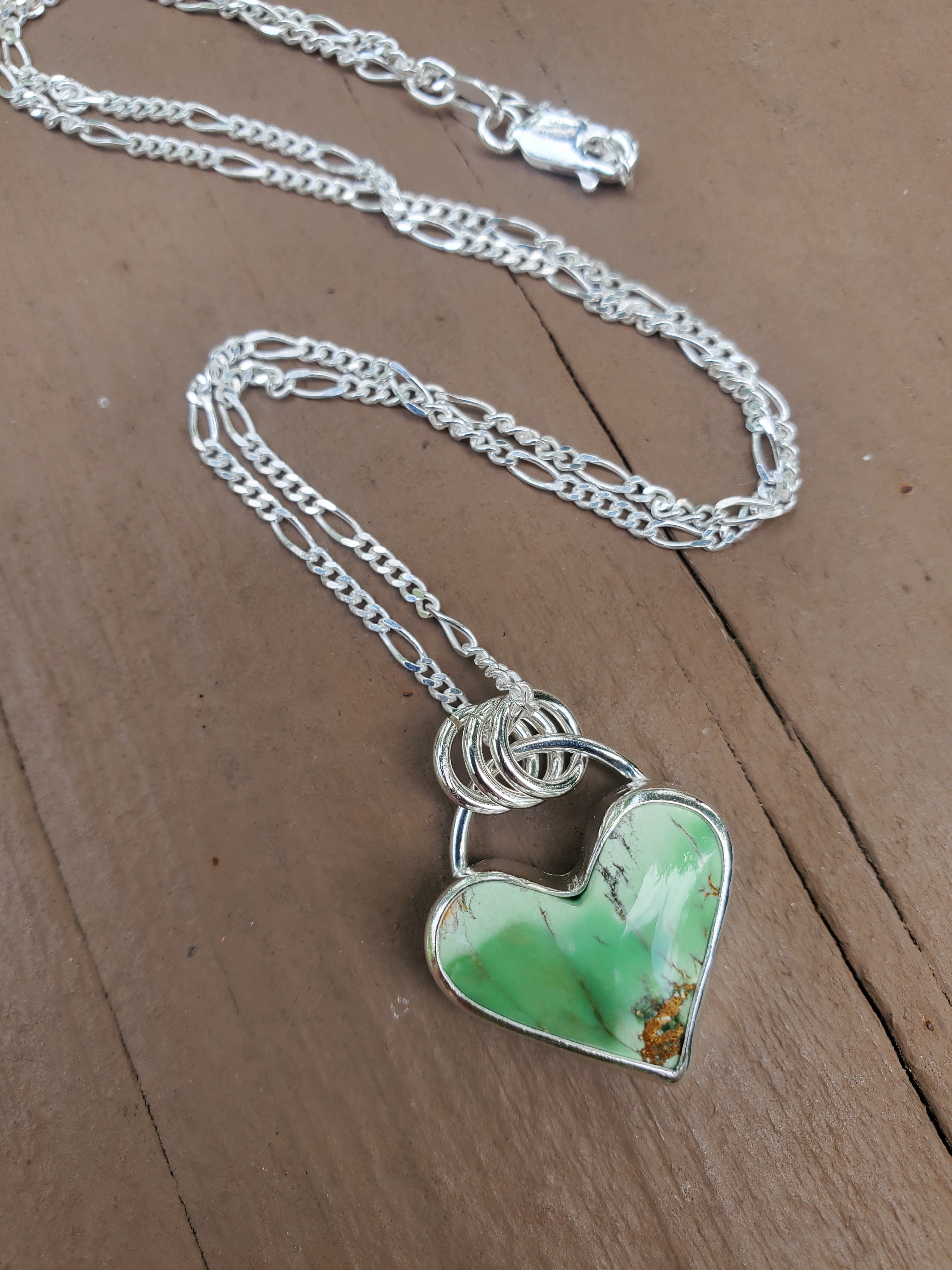 Australian Variscite Heart Pendant in Solid Sterling Silver