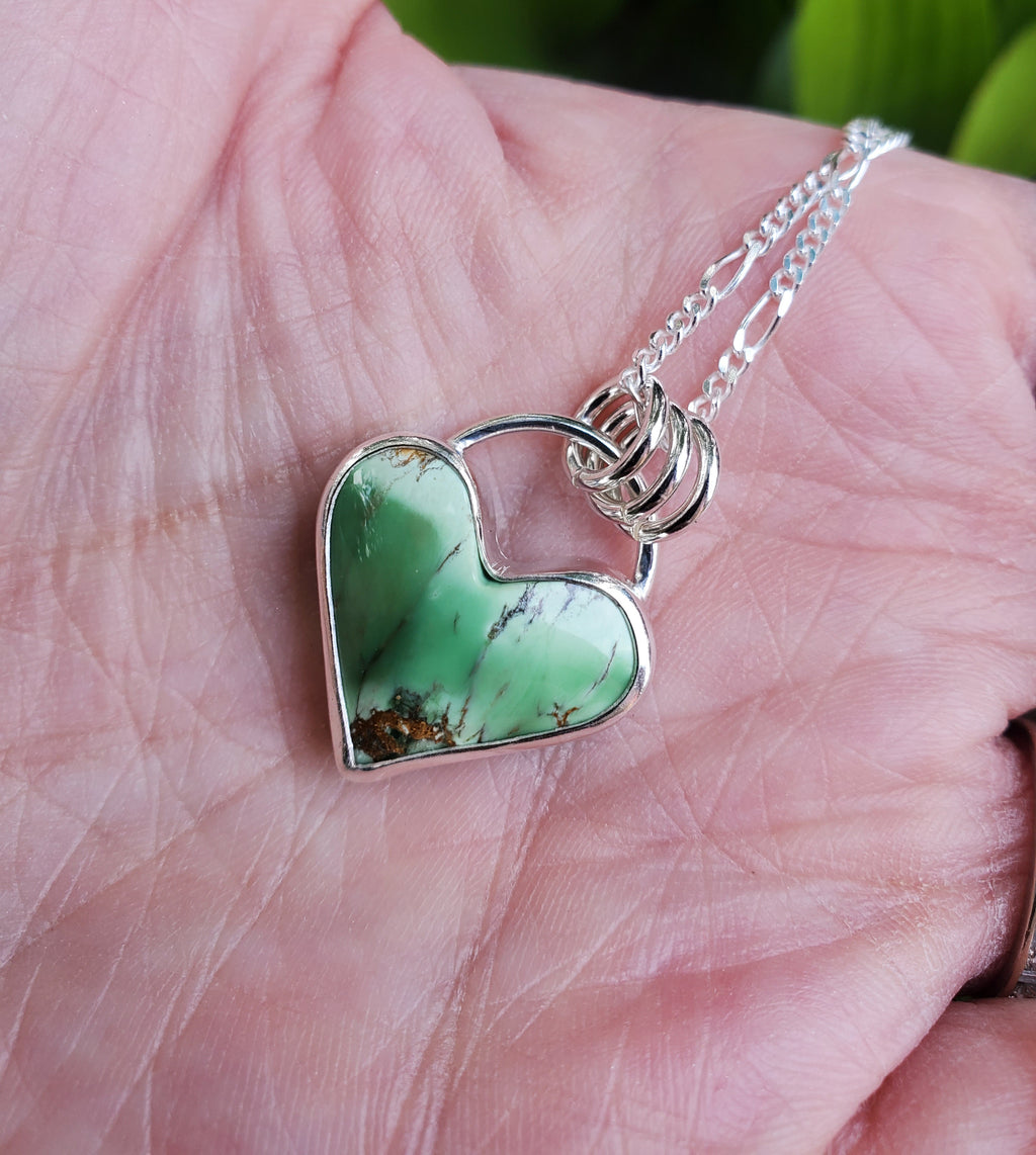 Australian Variscite Heart Pendant in Solid Sterling Silver