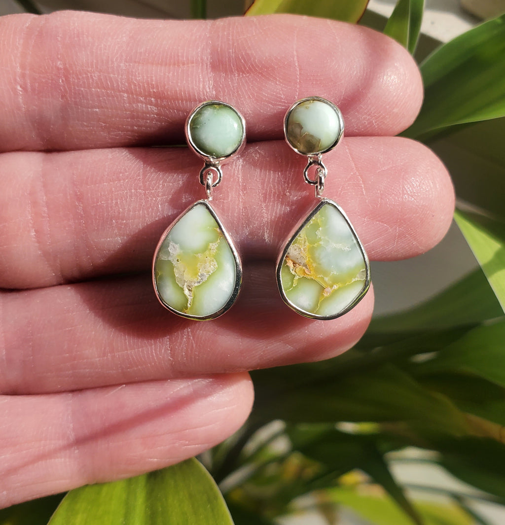 Palomino Variscite Teardrop Dangle Drop Stud Earrings in Solid Sterling Silver
