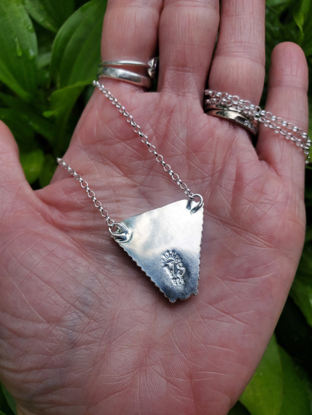 San Pedro Variscite Pendant Necklace Triangle Inverted Triangle Pendant in Solid Sterling Silver