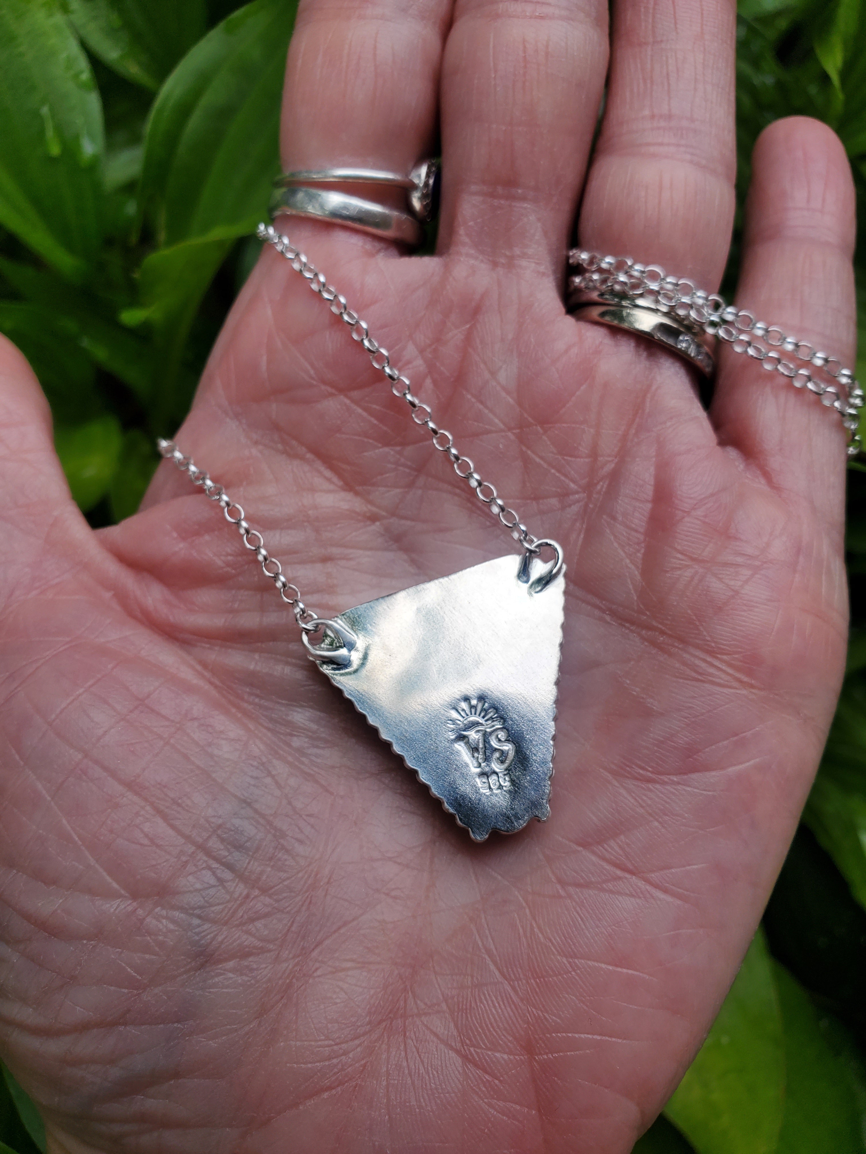 San Pedro Variscite Pendant Necklace Triangle Inverted Triangle Pendant in Solid Sterling Silver